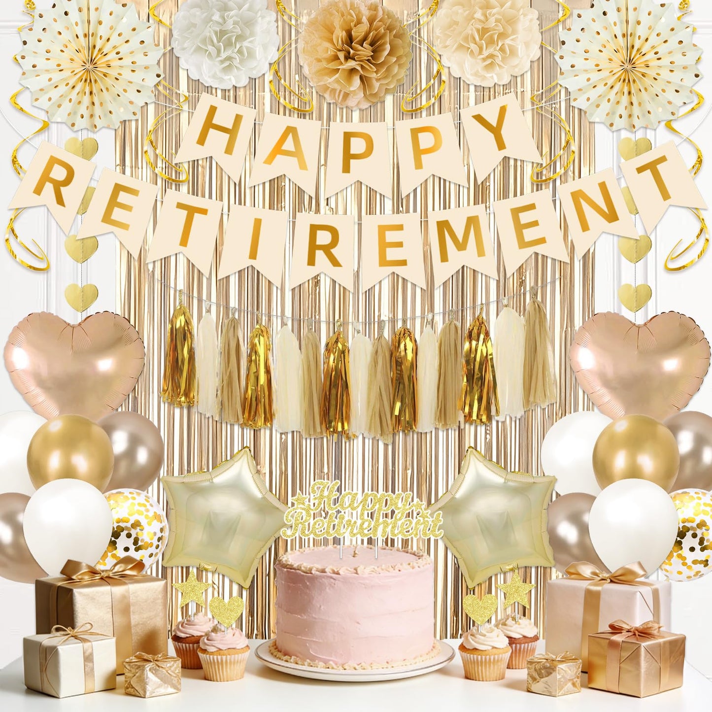 Retirement Party Decorations Supplies Set, Champagne Gold Retirement Decorations Happy Retirement
