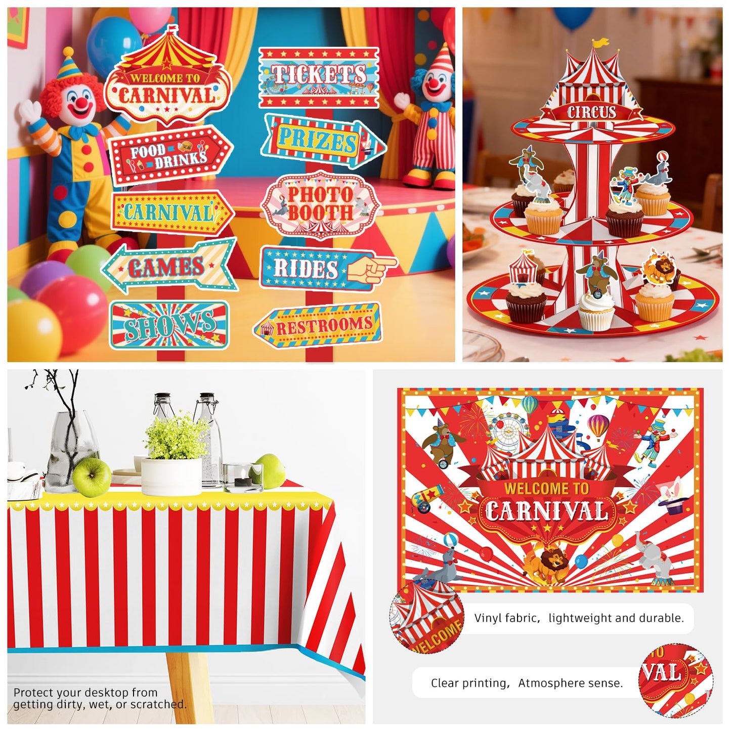 Cocomigo 302PCS Carnival Theme Party Decorations Circus Party Set Serves 25