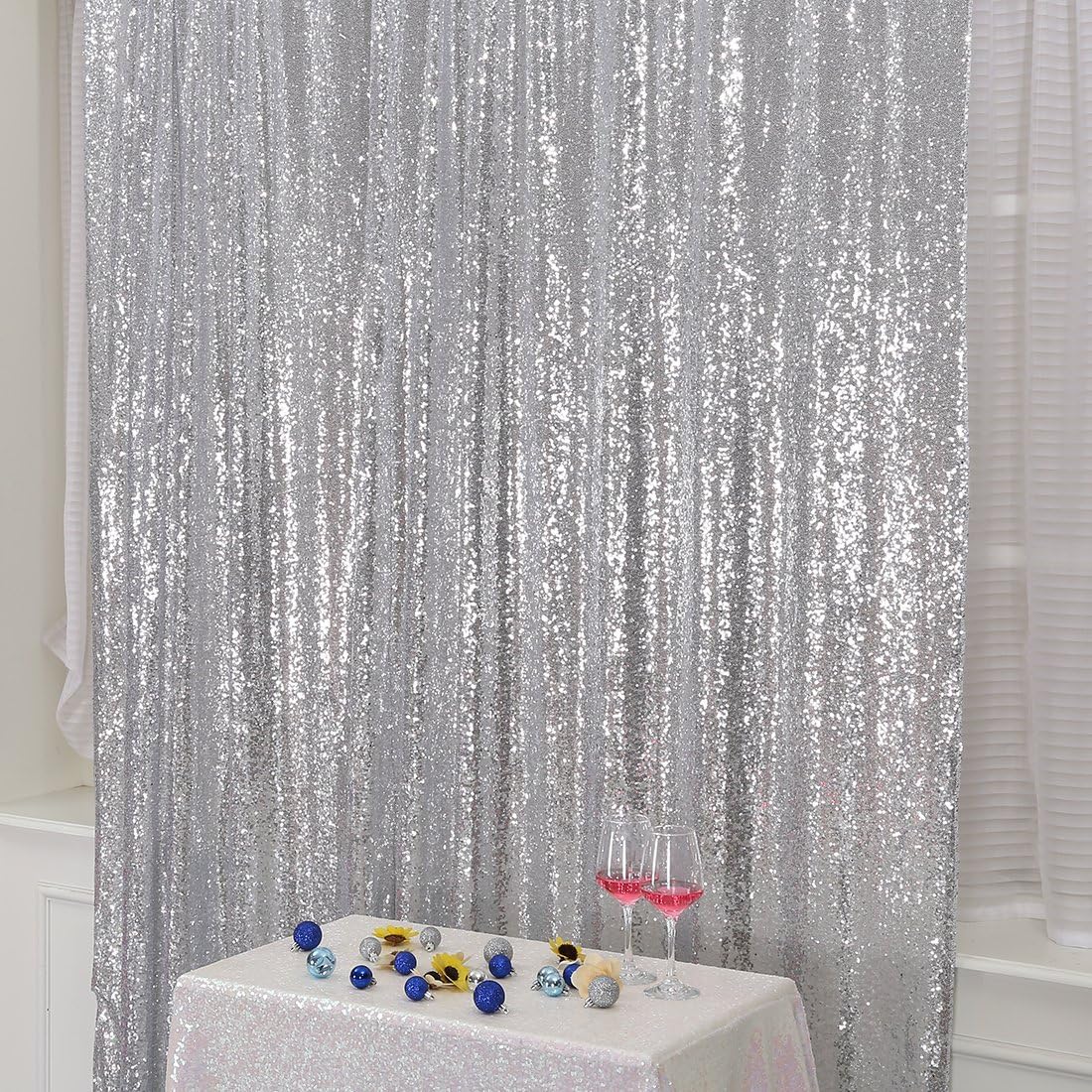 Poise3EHome Silver Sequin Backdrop, 4FT x 7FT Sequin Photography Backdrop Curtain for Party Decoration