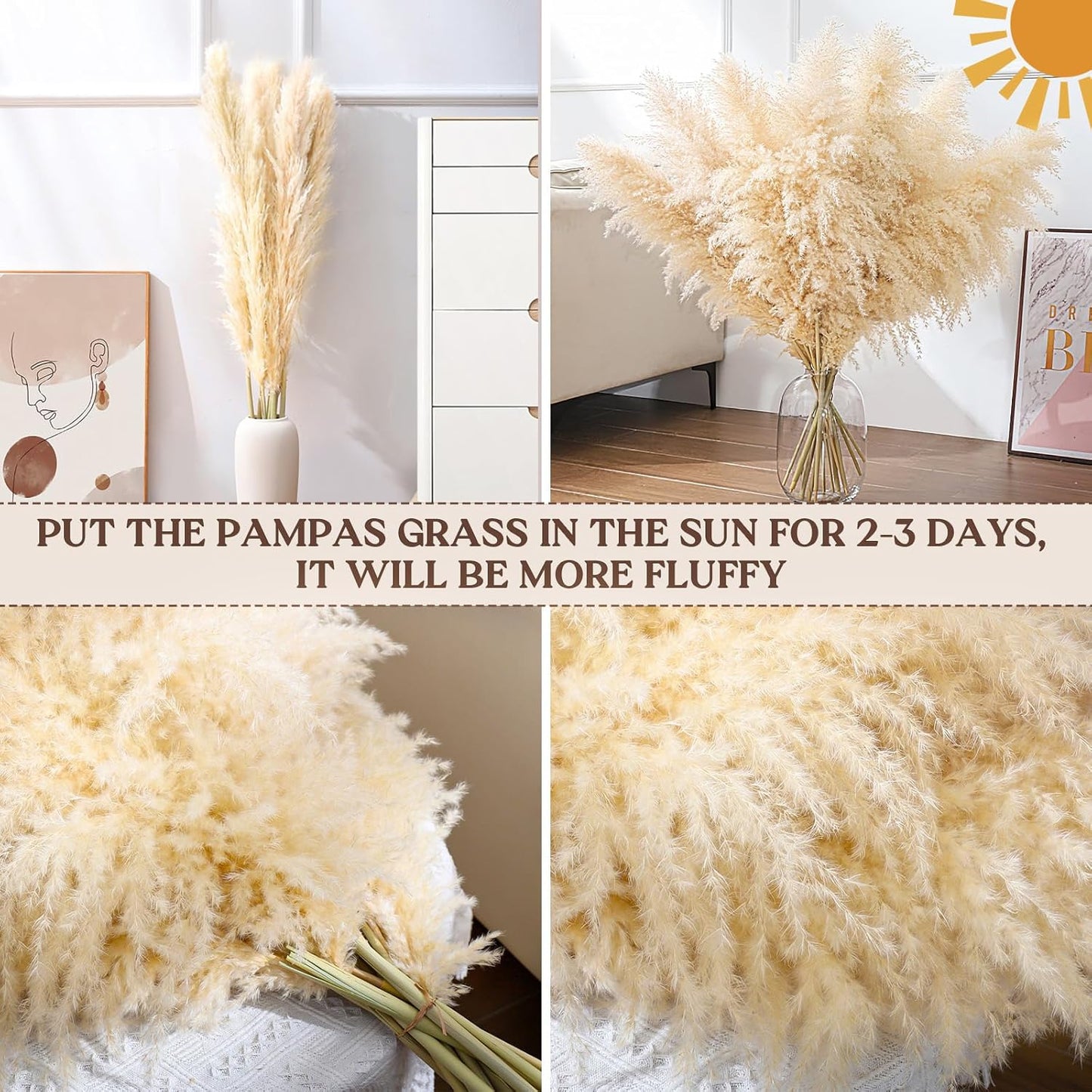 40" 33PCS Dried Pampas Grass Decor Tall,Large Natural Beige pompas Grass Tall Pampas Grass for Floor Vase,Wedding,Party,Farmhouse,Boho Home Decor,and Creating a Bohemian Ambiance
