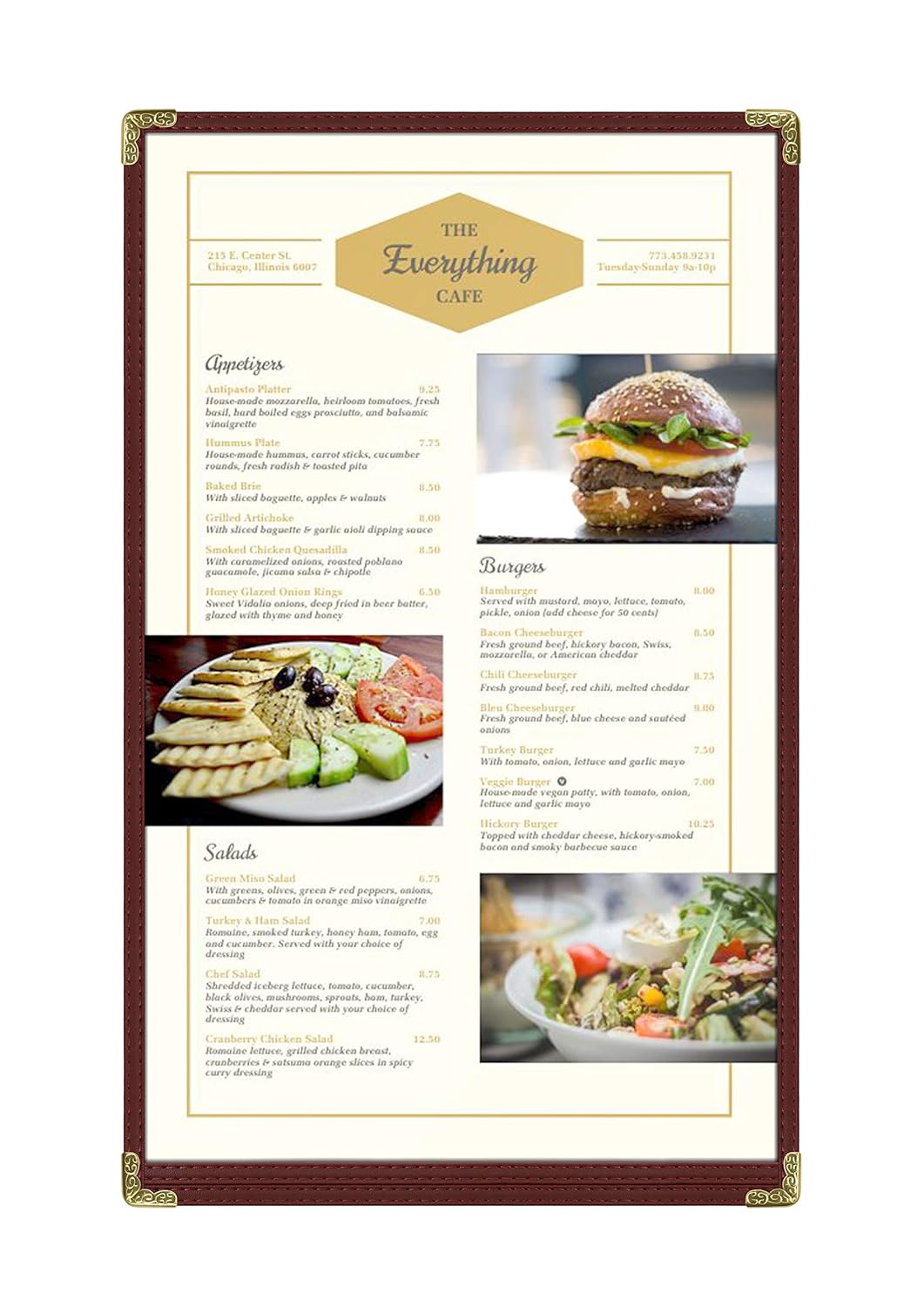 Goodsmart Restaurant Menu Covers – 25 Pack Burgundy 2-View, Top-Loading Menu Holders, Vinyl & Plastic Café Menu Covers, Clear Menu Sleeves, Fits 8.5" x 14", Leather-Style Design, Gold Corners