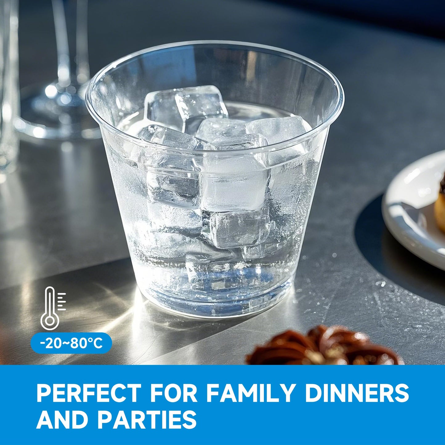 RACETOP 9 oz Clear Plastic Cups 100 packs, Disposable Plastic Party Cups Tumblers, Cocktail Cups
