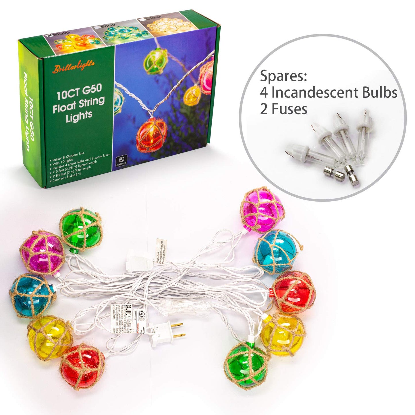 Brillarlights Nautical Fishing Float String Lights, Beach Themed Buoy Lights Set of 10 Multicolor