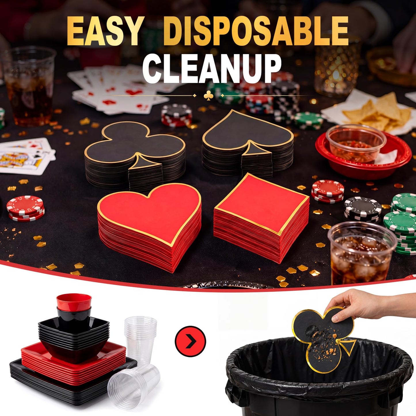 Honoson Casino Napkins 100 Pack, Poker Party Supplies 4 Designs Disposable Paper Napkins for Las