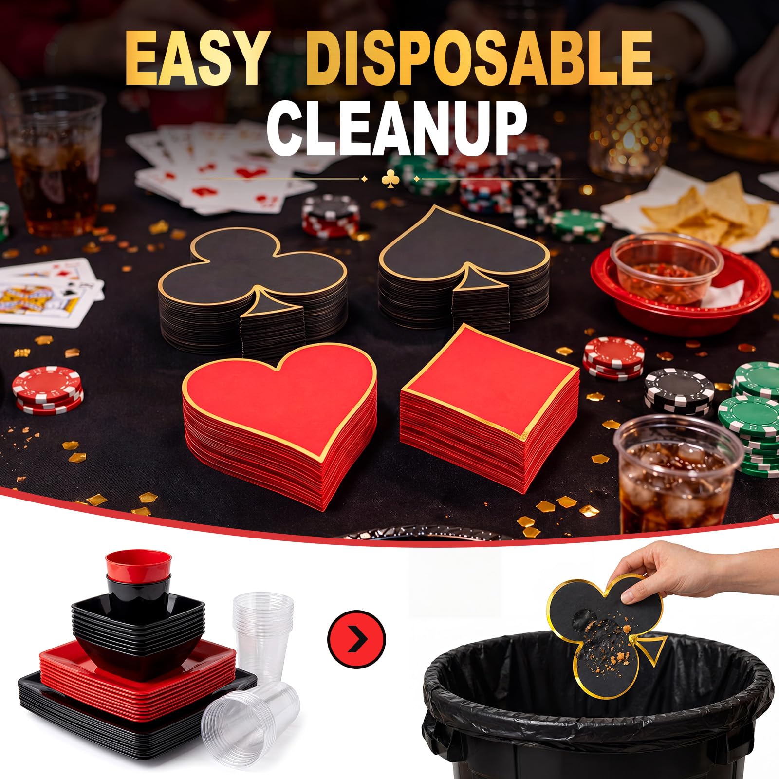 Honoson Casino Napkins 100 Pack, Poker Party Supplies 4 Designs Disposable Paper Napkins for Las