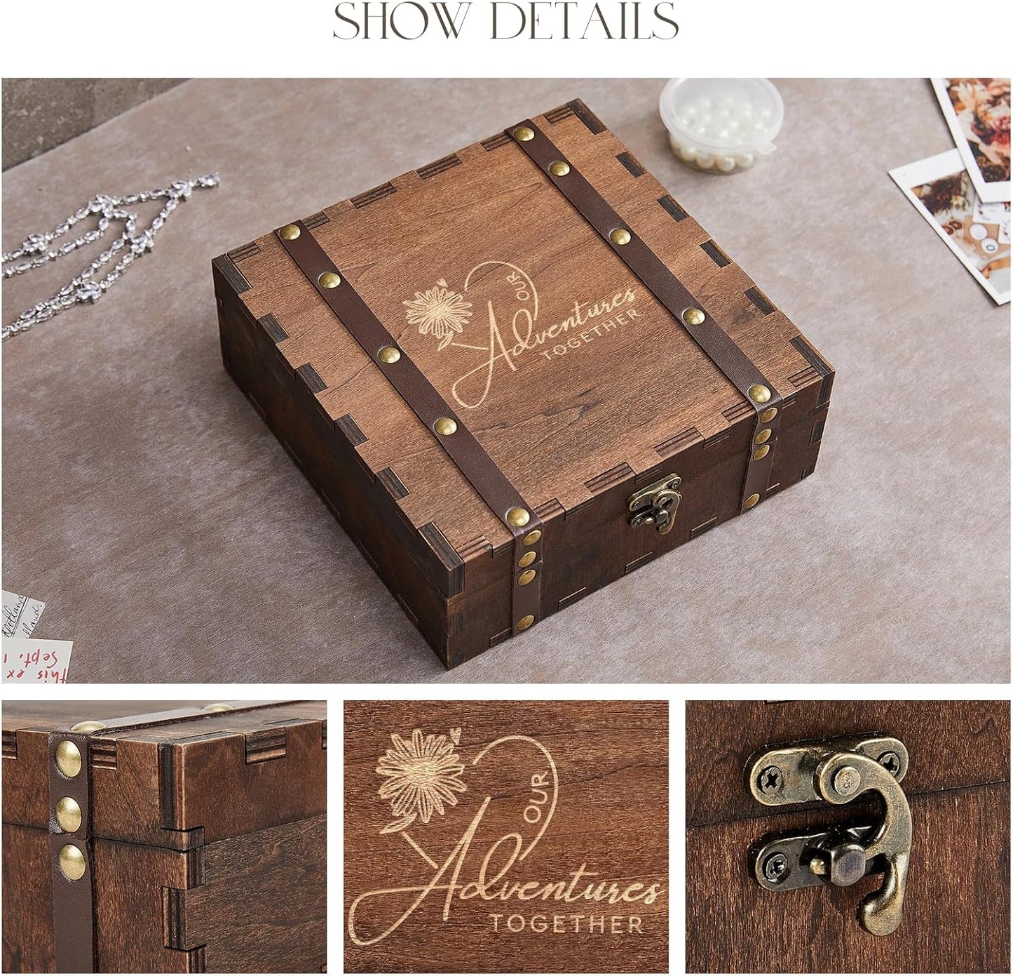 AW BRIDAL Wedding Keepsake Box for Memories, Engraved Wooden Decorative Box, Bridal Shower Presents for Bride Bachelorette, Wedding Gifts for Couples, Engagement Gift for Newly Engaged Couple