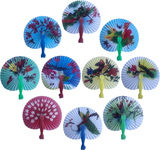 30 Pcs 3.5" Mini Chinese Oriental Handheld Floral Folding Paper Fans Bulk Assortment for Wedding Birthday Party Favors Gifts(Colorful Handle)