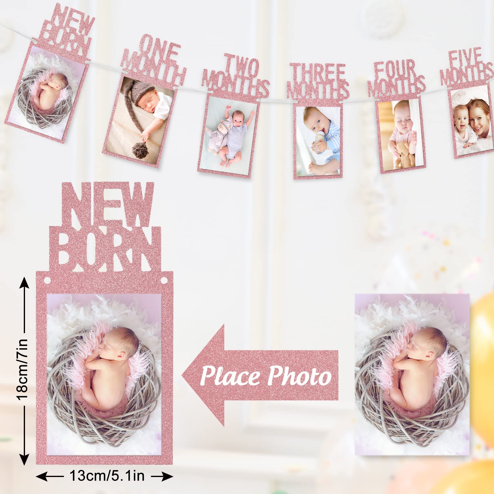 Whaline 1st Birthday Baby Photo Banner for Newborn to 12 Months, Monthly Milestone Photograph