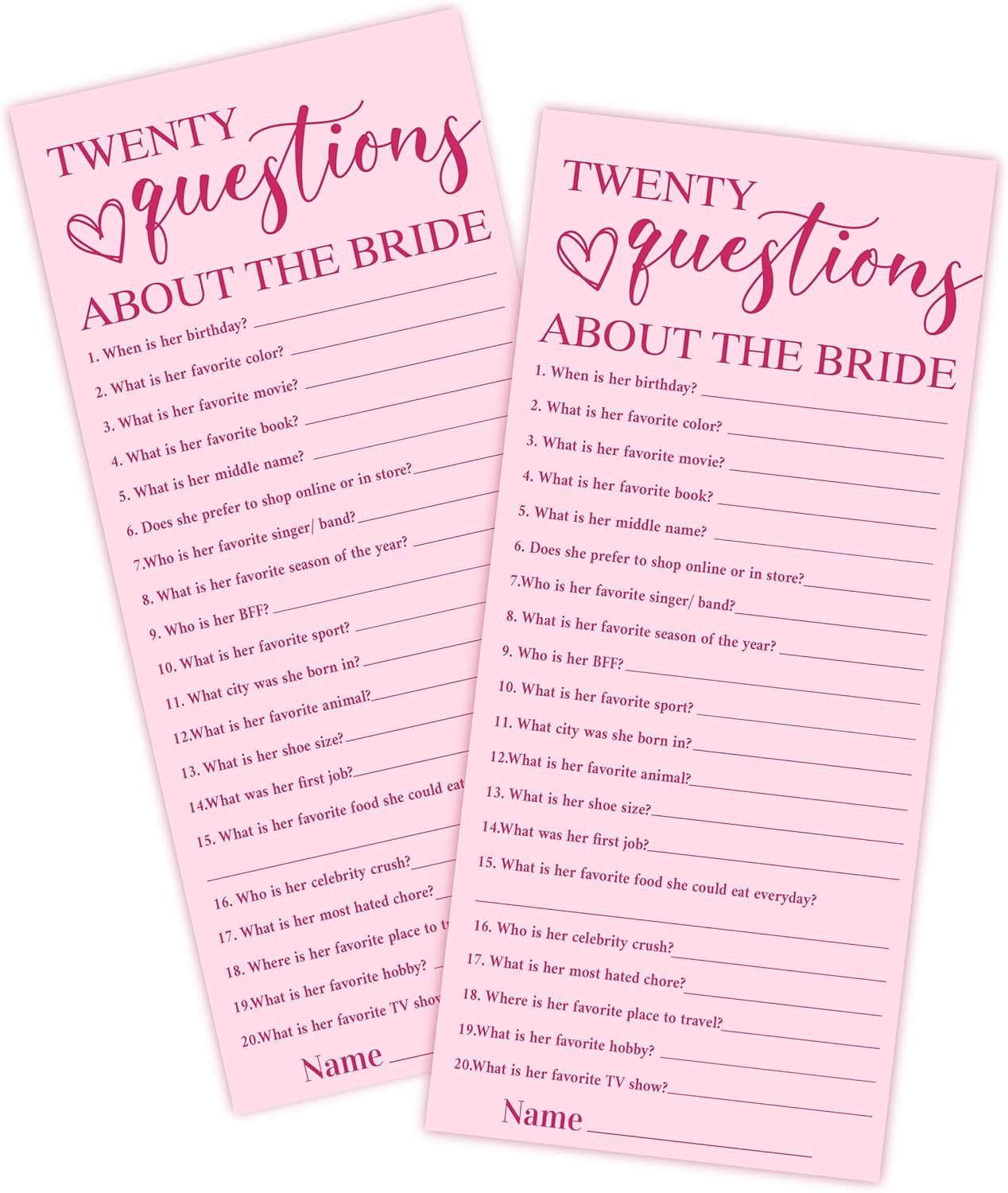 4x9 Inch Wedding Party Games, Bridal Shower Cards, 25 Pink Bridal Shower Games for Wedding Reception, Bachelorette, Engagement Party, Minimalist Guest Interaction Activity Cards-A12