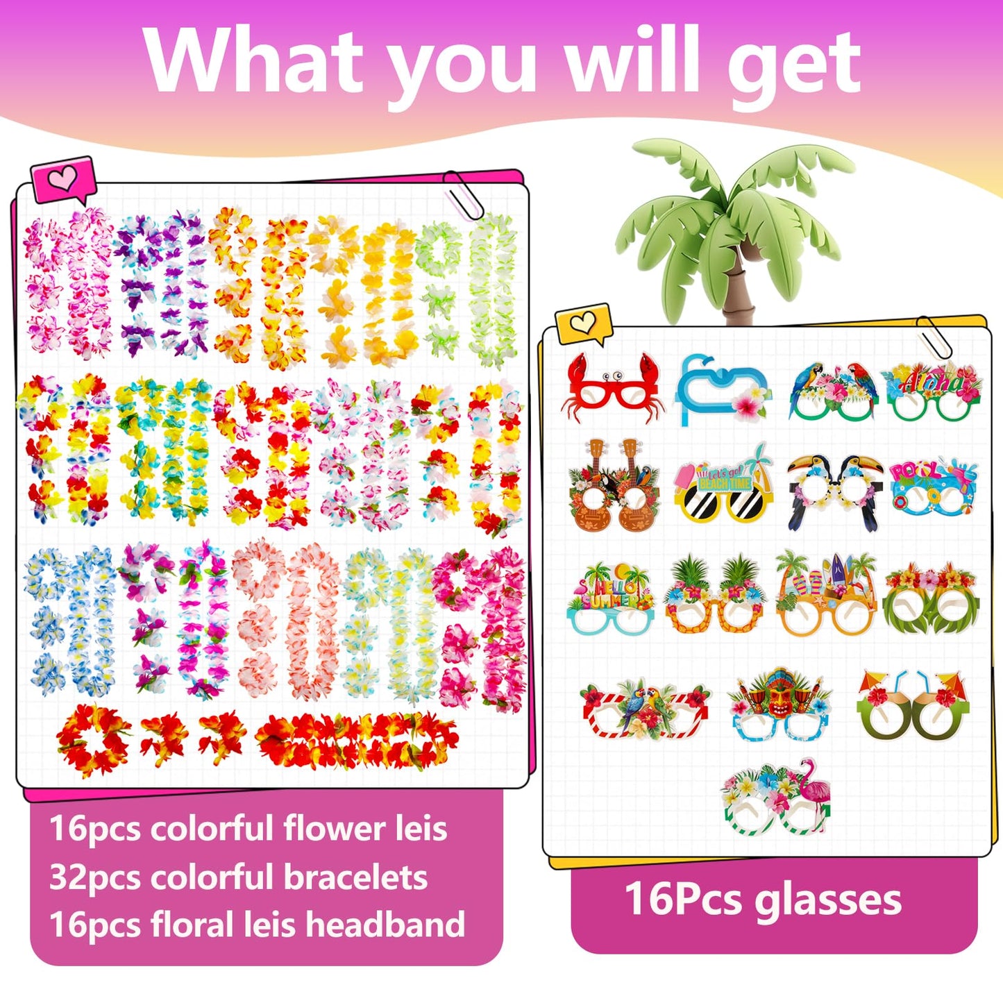 Atonofun 80 PCS Leis for Luau Party Decorations- Hawaiian Leis Bulk, Luau Party Glasses, Colorful