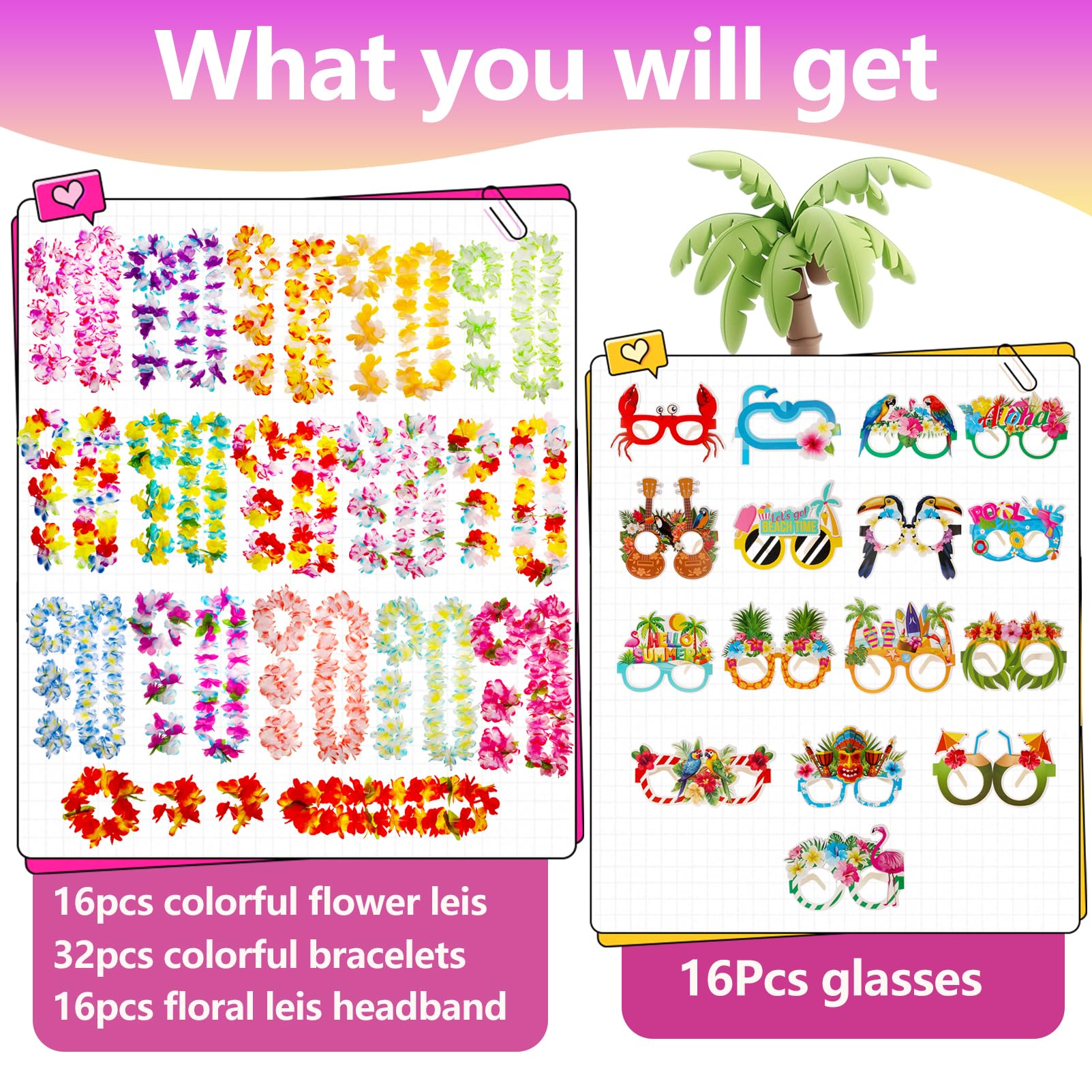 Atonofun 80 PCS Leis for Luau Party Decorations- Hawaiian Leis Bulk, Luau Party Glasses, Colorful