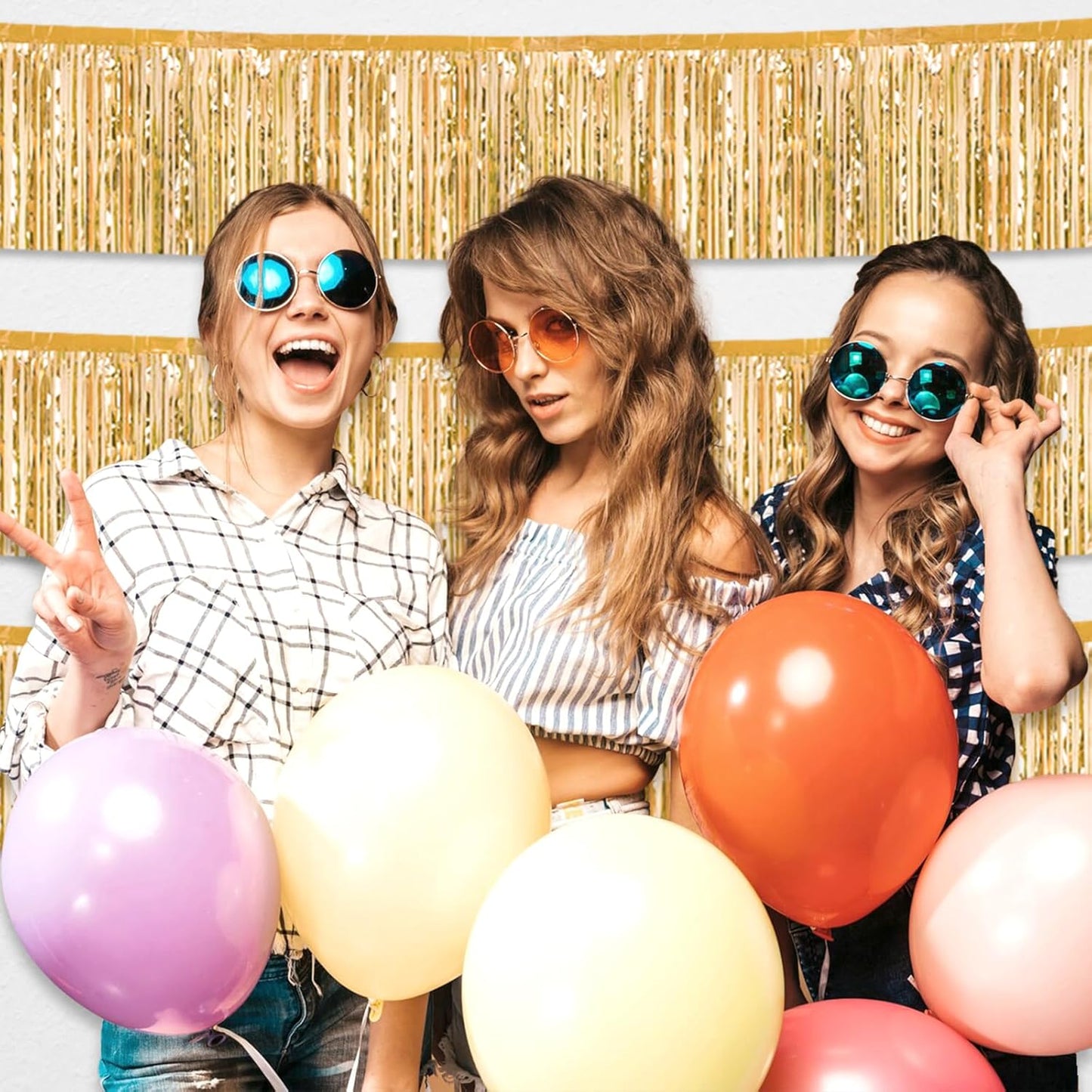 4 Pack 10 Feet Rainbow Foil Fringe Garland Metallic Tinsel Streamers Banner Wall Hanging Curtain Backdrop for Parade Floats, Wedding, Graduate, Mother's Day, Birthday Party Decoration