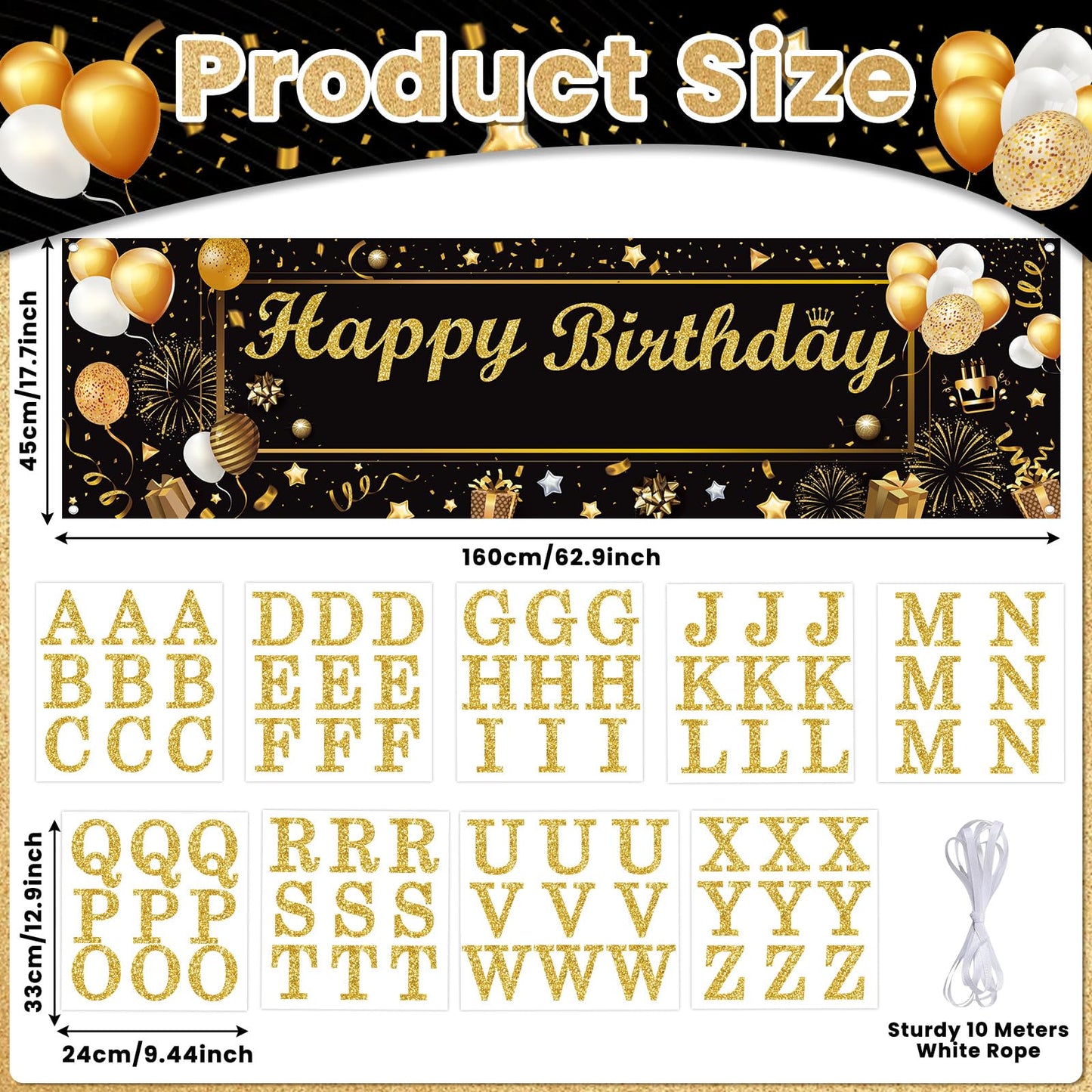 Lonfliness Personalized Birthday Banner Happy Birthday Party Decoration Custom DIY Black Gold