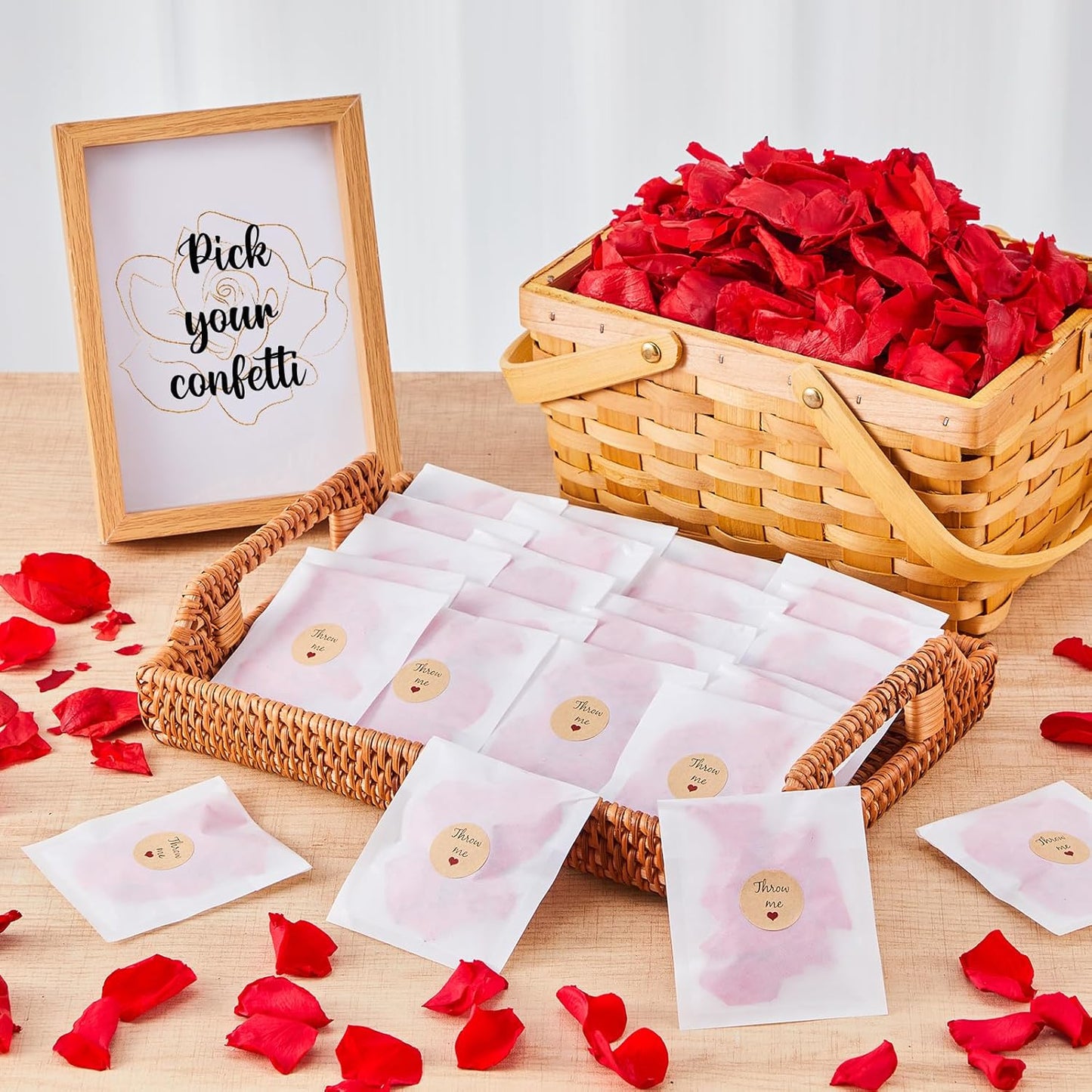 Biodegradable Confetti 10.58 Oz eucalyptus leaves Dried Flower Petals with Throw Me Stickers Confetti Biodegradable Flower Petals for Valentines Decor (Red Rose,Red,60 Pcs)