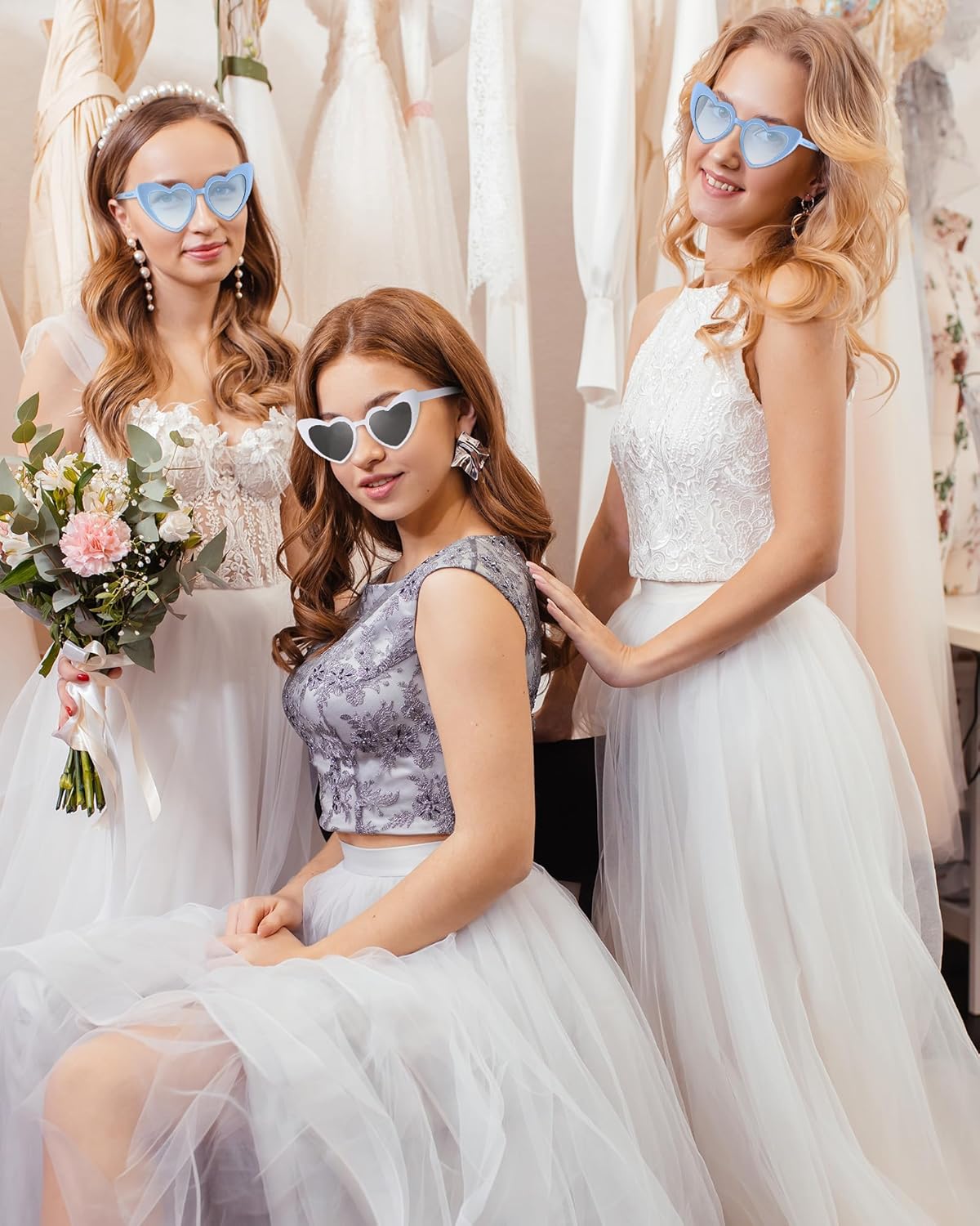 Flutesan 20 Pairs Retro Heart Sunglasses Vintage Cat Eye Heart Glasses Women Bachelorette Bride Sunglasses Bulk