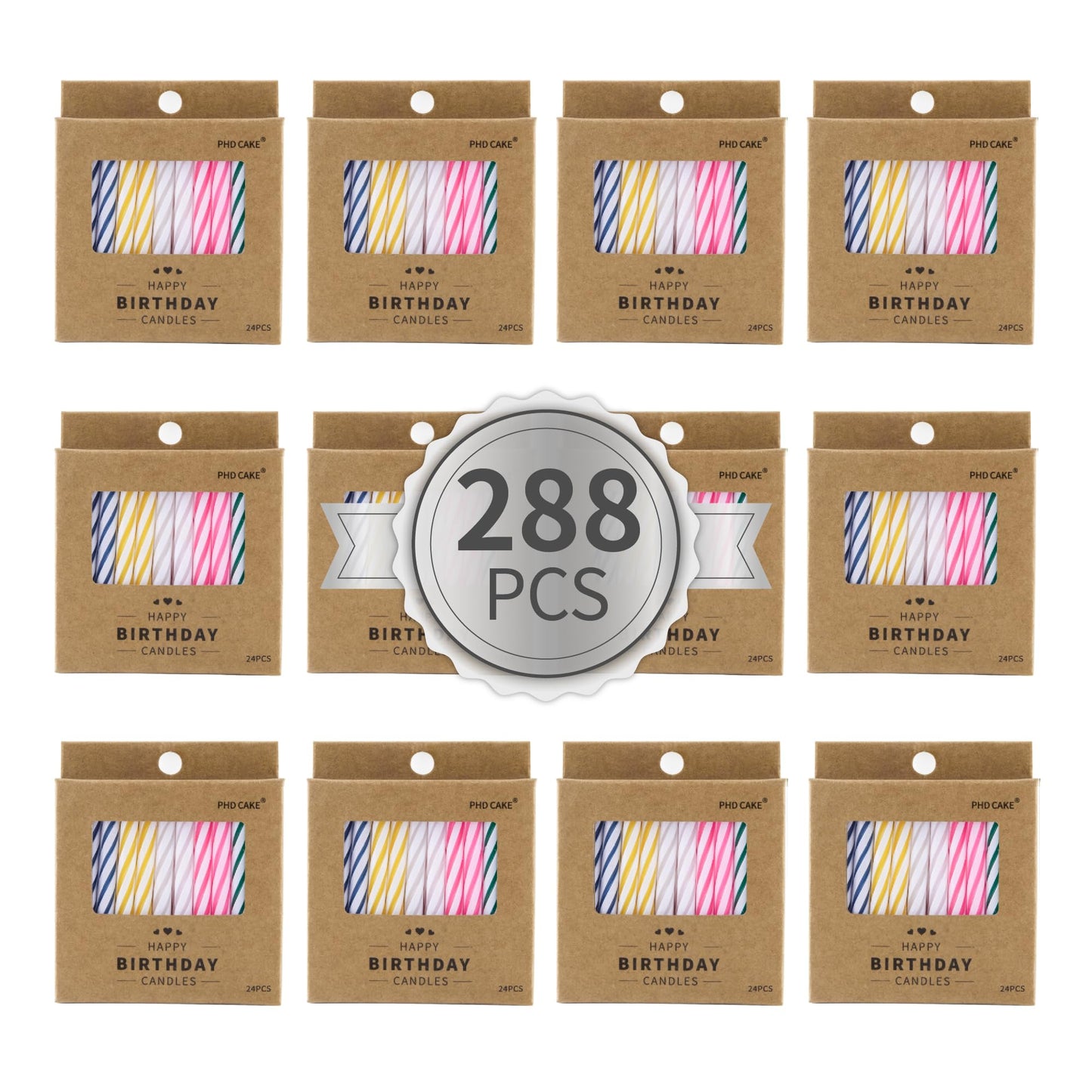 PHD CAKE 288-Count Multicolored Spiral Birthday Candle, Birthday Candles for Cake, Cupcake Candles