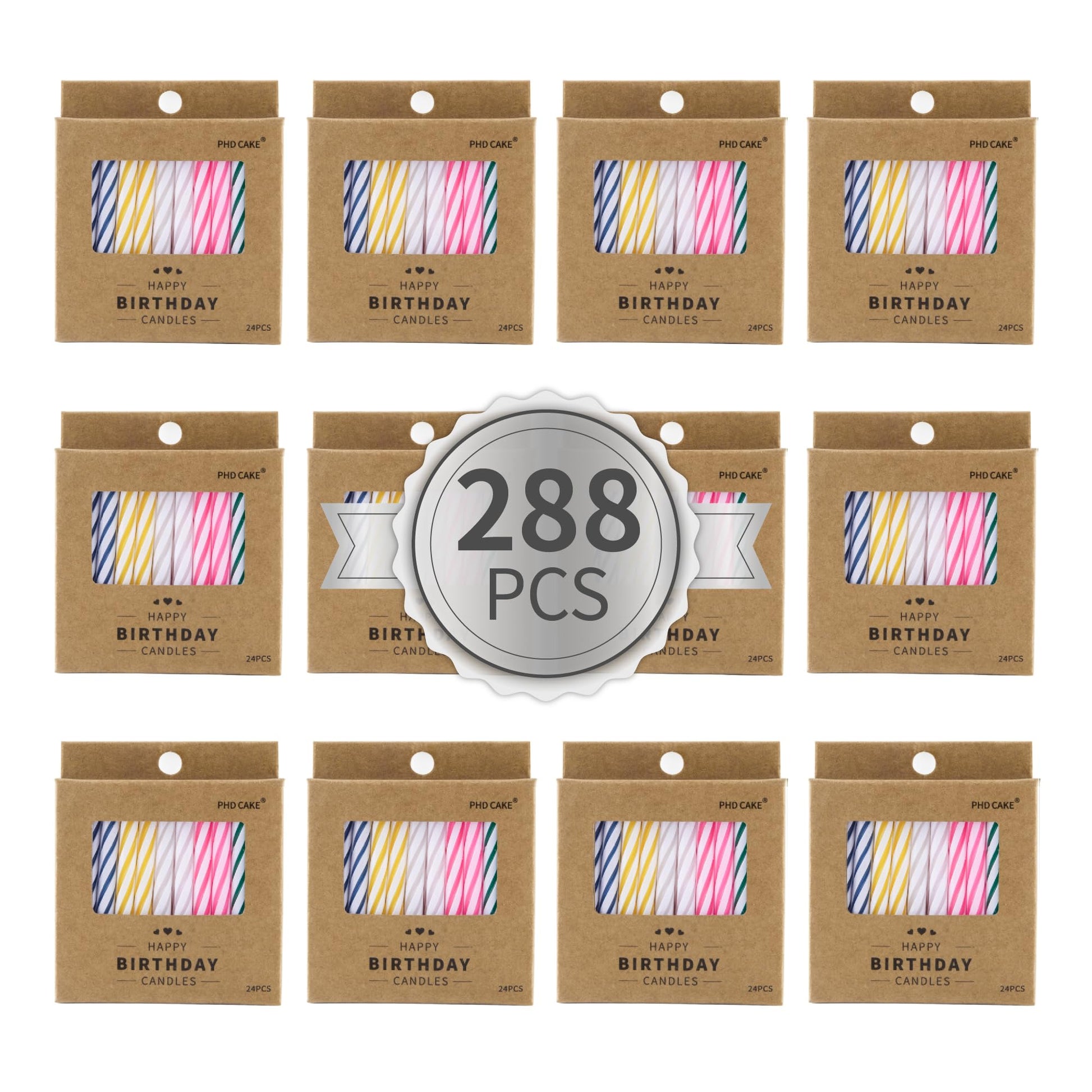 PHD CAKE 288-Count Multicolored Spiral Birthday Candle, Birthday Candles for Cake, Cupcake Candles