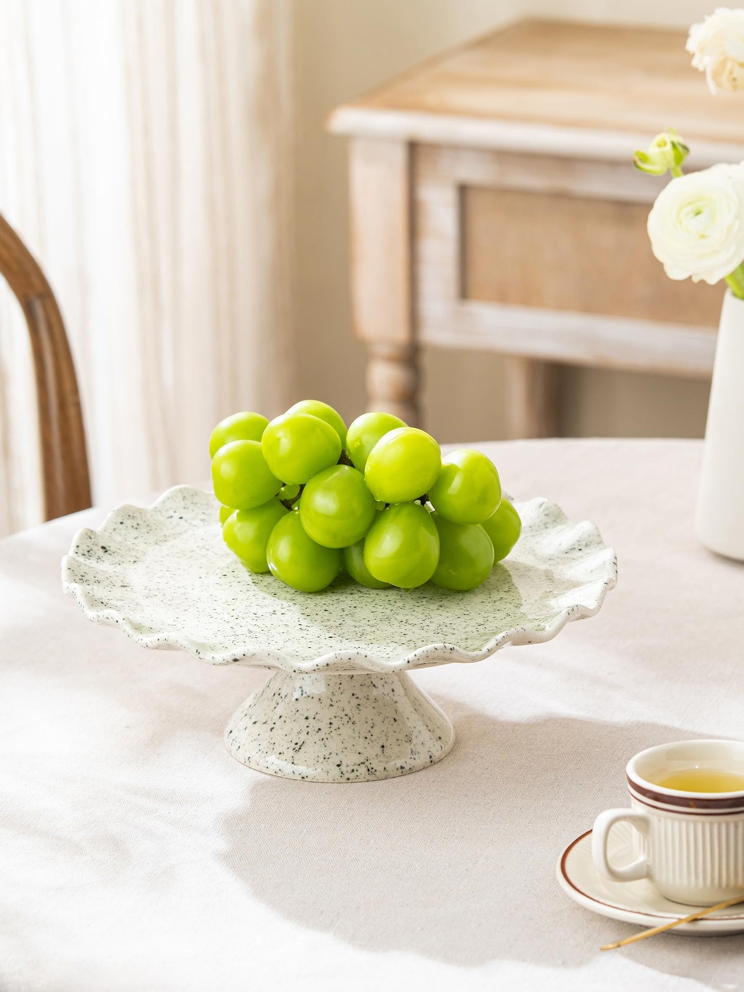 YHOJOY Ceramic Cake Stand, Small Cake Plate for 8 Inch Cake, Speckled White