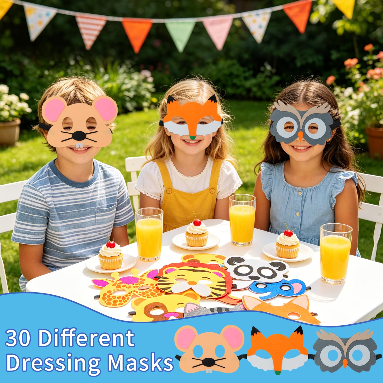 30 Pieces Felt Animal Masks for Kids Jungle Theme Party Favors Supplies