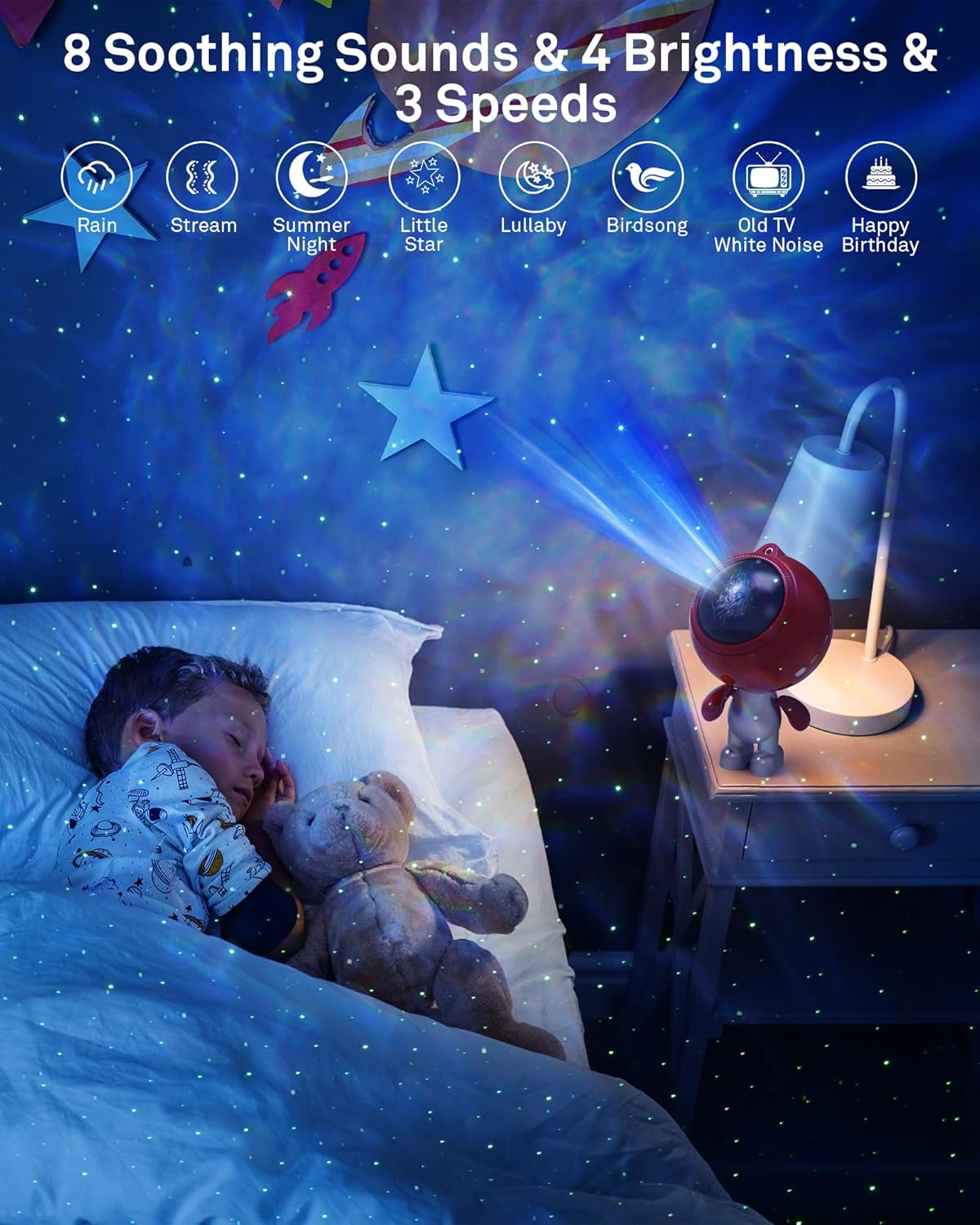 AIRIVO Astronaut Galaxy Projector, Star Projector for Bedroom, Robot Galaxy Projector Night Light for Kids, Bluetooth Speaker Ceiling Projector, Room Decor Gifts for Adults, Teens, Christmas