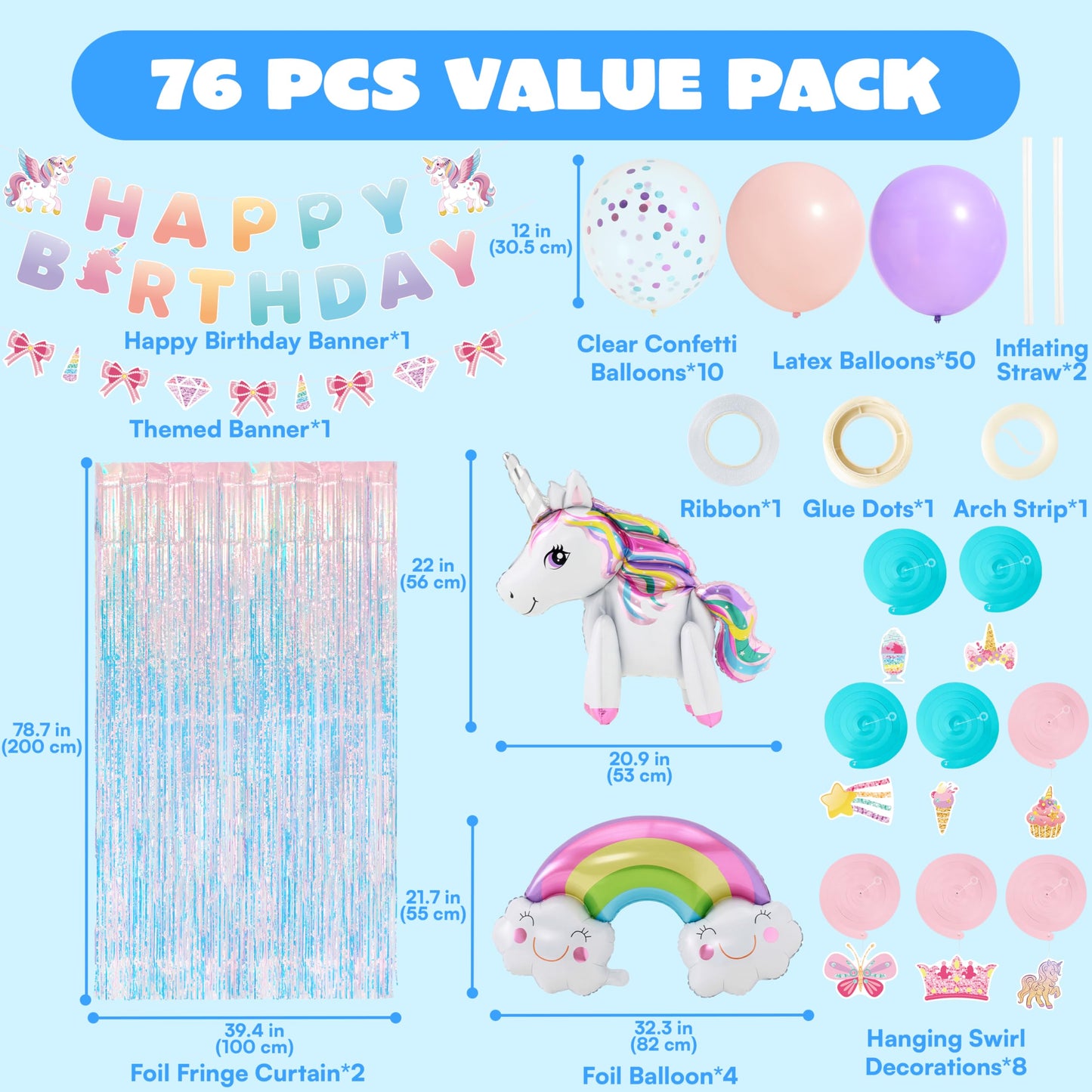 JOYIN Unicorn Magical Rainbow Birthday Party Decorations, 76PCS Unicorn Party Supplies with Banner