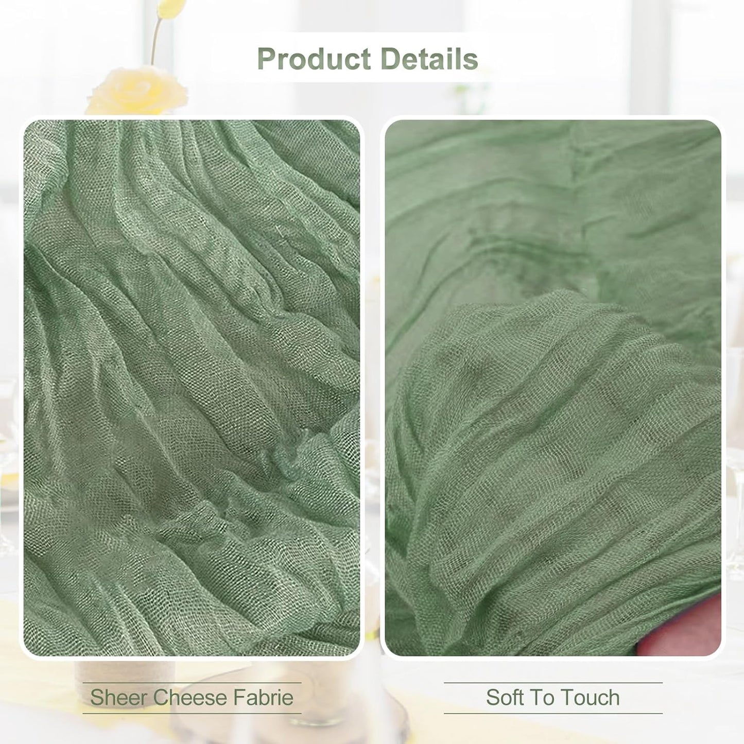 6 Pack Sage Green Cheesecloth Table Runner 35x120 Inch 10Ft Rustic Gauze Cheese Cloth Table Runner Sheer Cheesecloth Table Runners for Wedding Party Bridal Shower Decoration