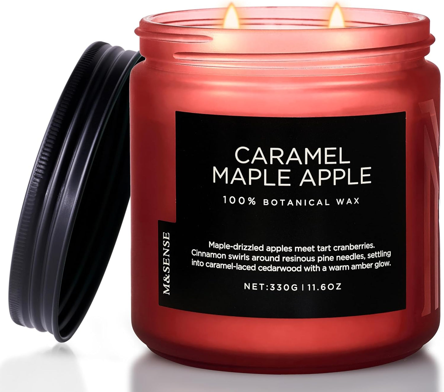 M&SENSE Caramel Apple Pie Candles for Home Scented, Natural Soy Wax 11.6oz Long Lasting 70 Hours Clean Non Toxic Large 2 Wick Candle Gifts for Thanksgiving Housewarming
