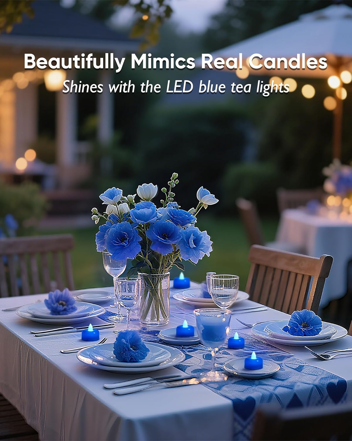 Amagic 24 Pack Blue Flameless LED Tea Lights Candles Battery Operated, Electric Fake Tealight Candles for Wedding, Table Centerpiece, Home Decor, Gift, Party, Halloween, Christmas, Proposal
