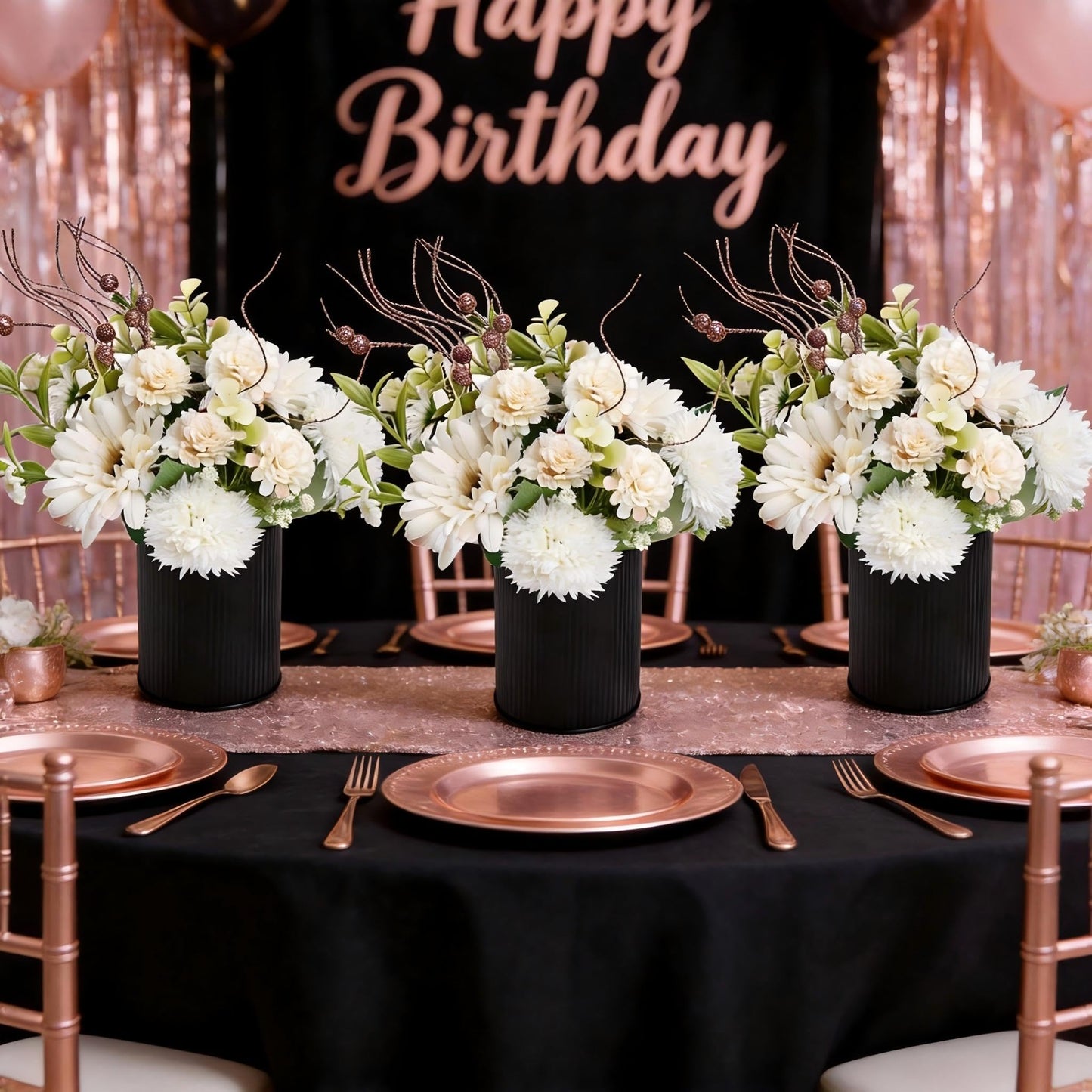 DIYDOFUN Ivory White & Rose Gold Flower Table Centerpieces, Set of 6