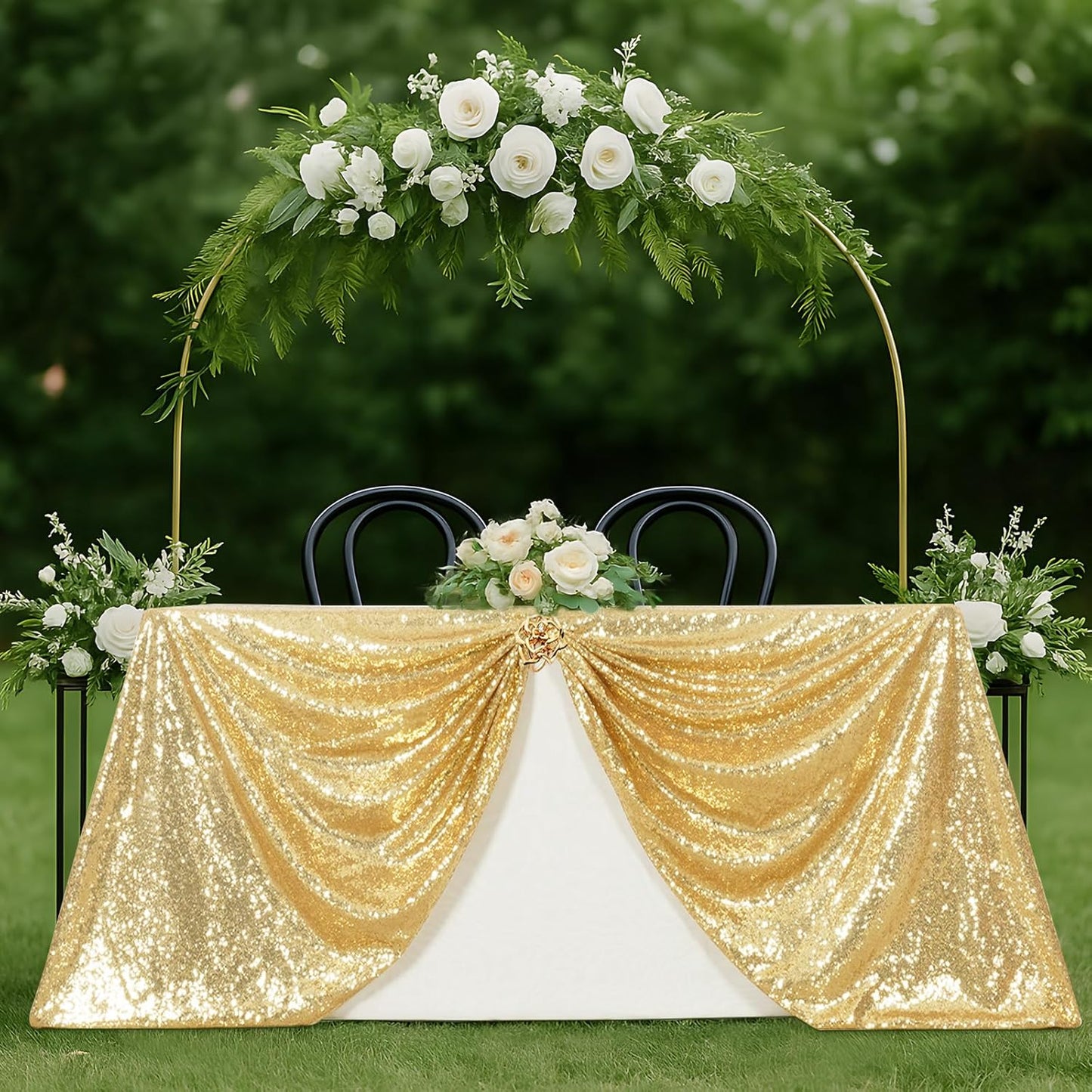 SquarePie Sequin Tablecloth 60 x 120 Inch Light Gold Reflect Lights Bling Sparkly Table Cloth for Wedding Party