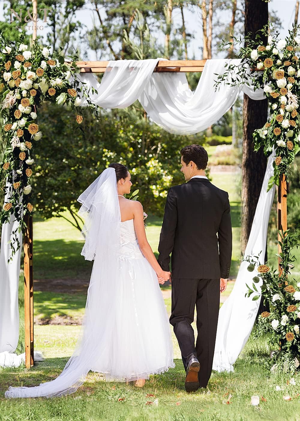 N&T NIETING Artificial Flowers 50pcs Real Looking Gold Yellow Foam Fake Roses with Stems for DIY Wedding Bouquets White Bridal Shower Centerpieces Arrangements Party Tables Decorations