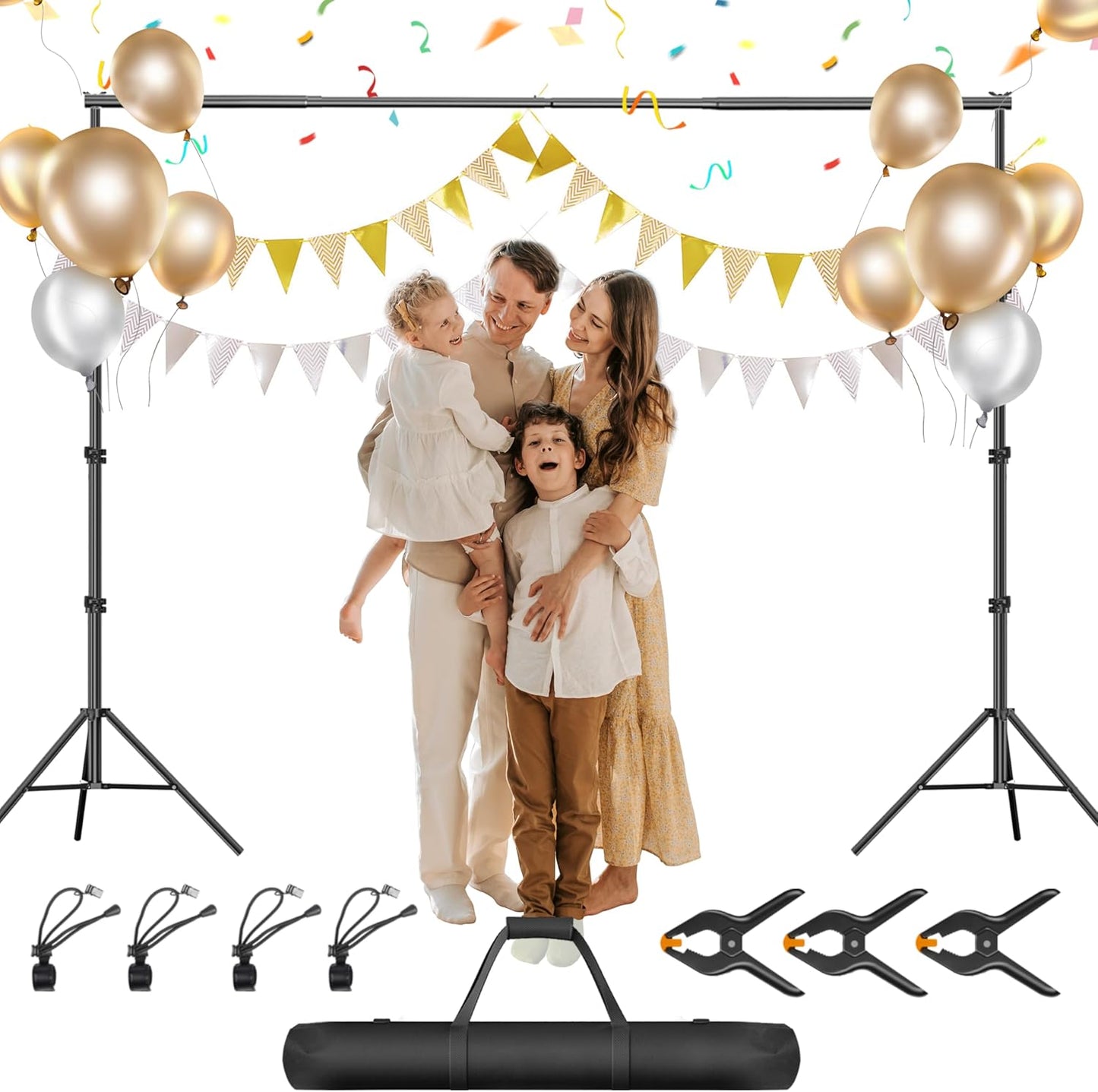Photo Backdrop Stand, 8.5 x 10 ft Back Drop Adjustable Stands, Photography Background Support System Kit with Carry Bag, Clips and Clamps for Photo Video Studio, Parties, Wedding