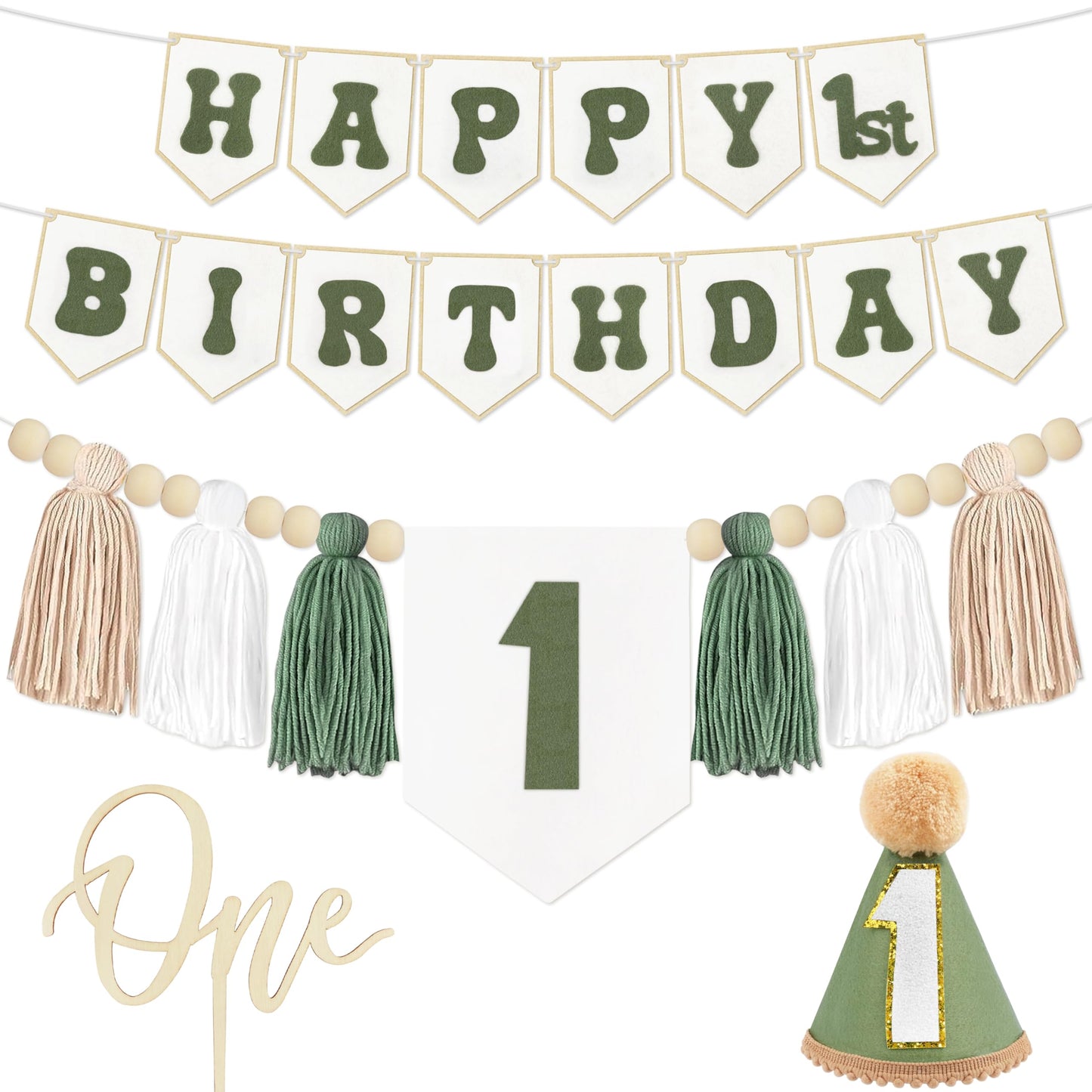 THAWAY 1st Birthday Decorations Boy, Green First Birthday Becorations
