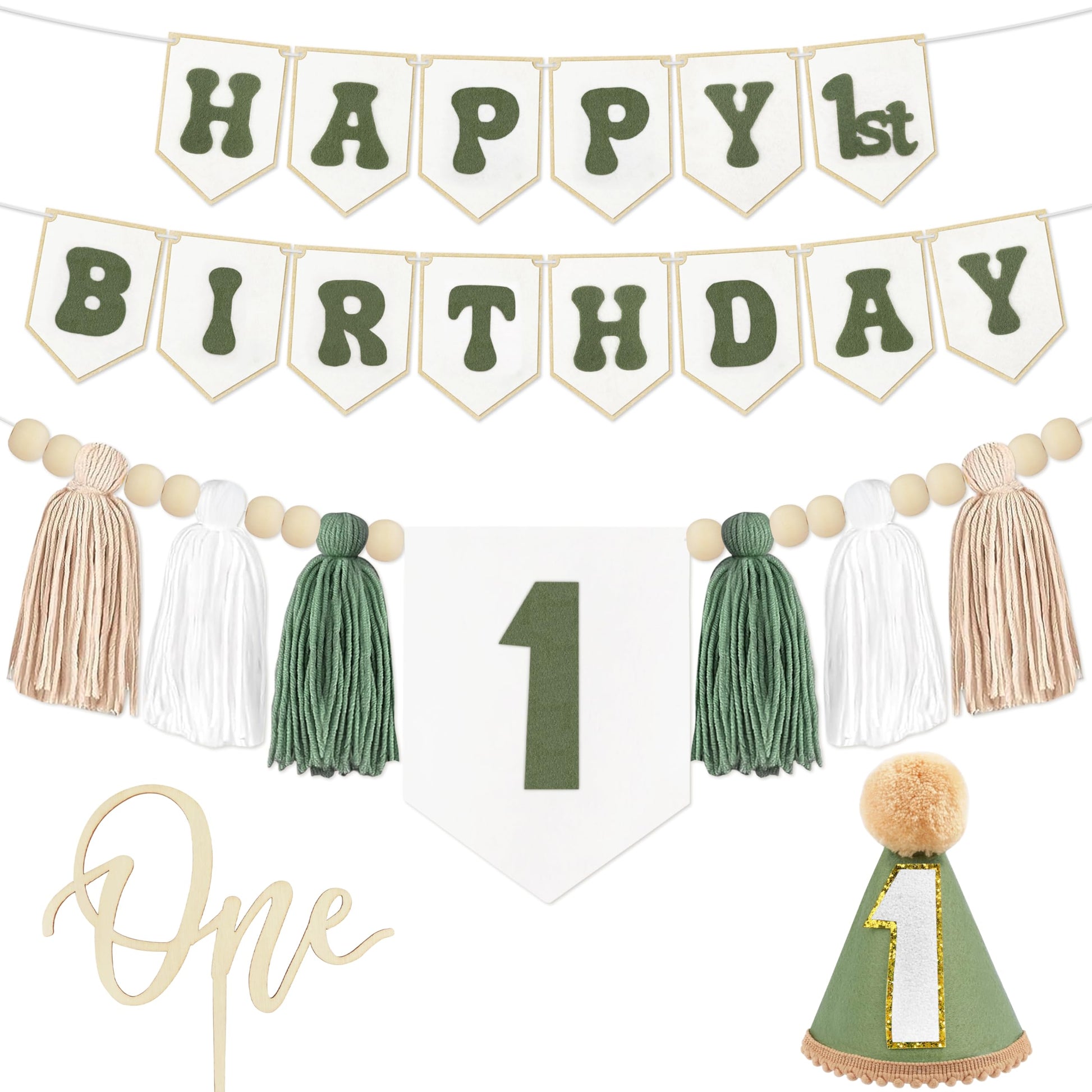 THAWAY 1st Birthday Decorations Boy, Green First Birthday Becorations
