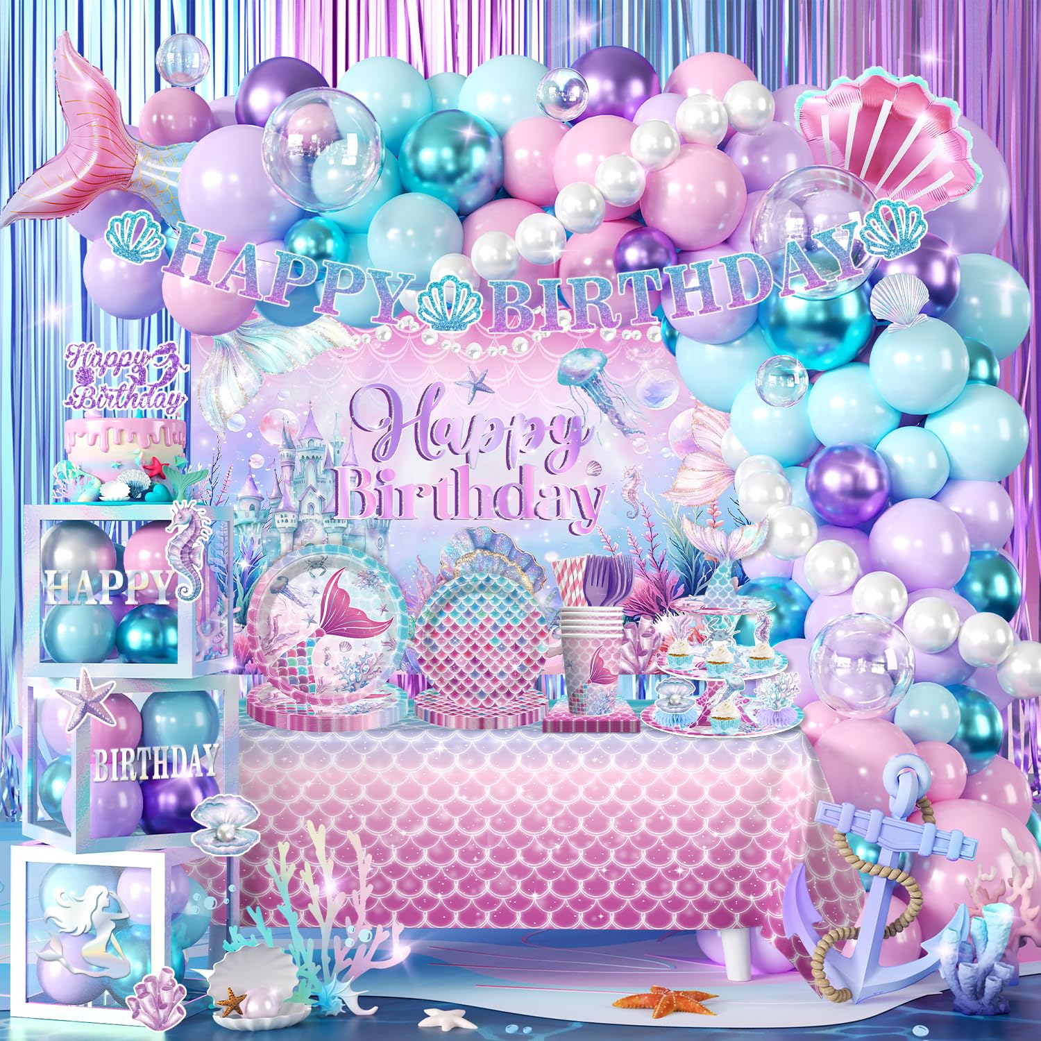 Fexivo Mermaid Birthday Decorations, All-in-One Set for 25 Guests