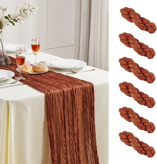 6 Pack Terracotta Cheesecloth Table Runner 10FT Long Boho Gauze Table Runner Rustic Sheer Runner for Wedding Bridal Baby Shower Birthday Party Table Decor Fall Thanksgiving Christmas Decorations