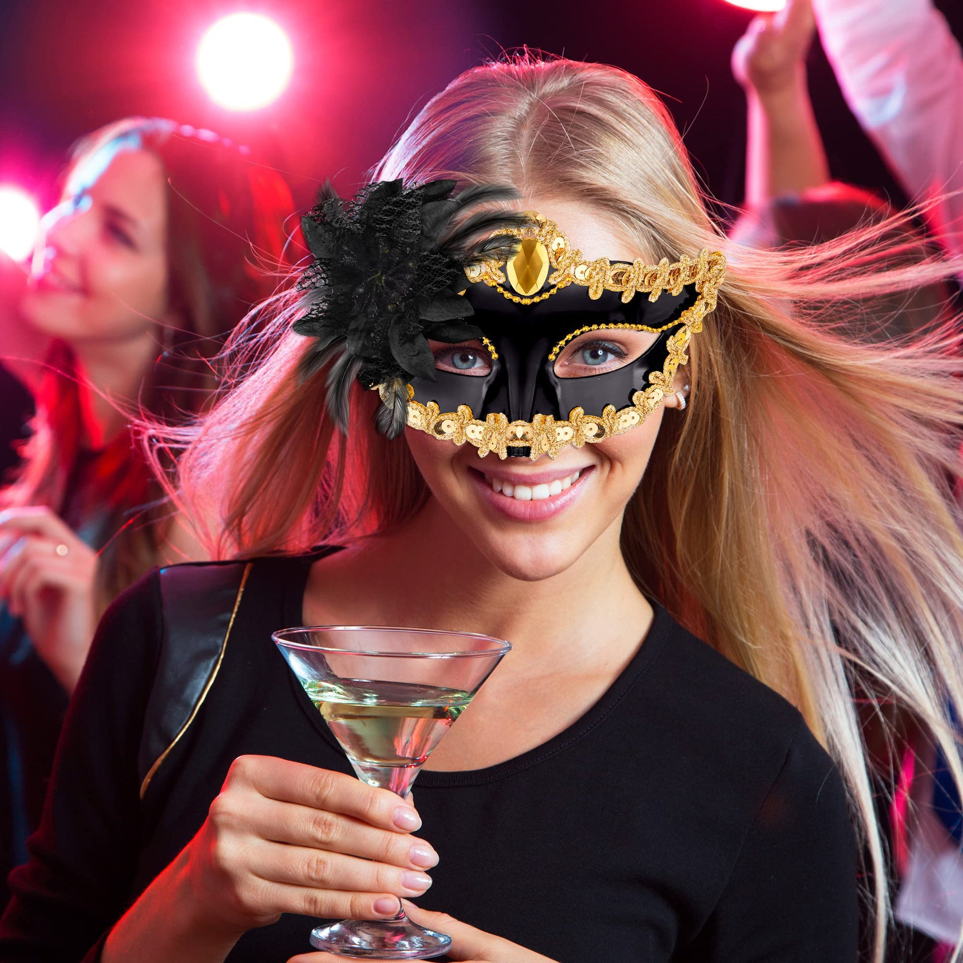 SIQUK Couple Masquerade Masks Plastic Venetian Party Mask Halloween Costume Mask Rhinestone