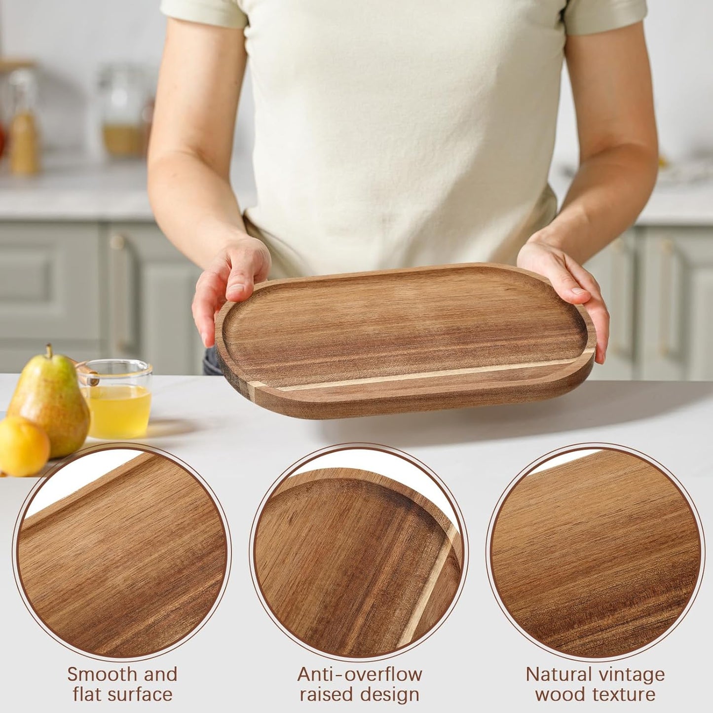 Wenqik 18 Pieces Acacia Wood Tray Set 10 x 5 Inch Acacia Oval Wood Tray Platters Plates Set for Fruit Cheese Dessert Appetizer Vegetable Charcuterie BBQ Party Weddings Supply
