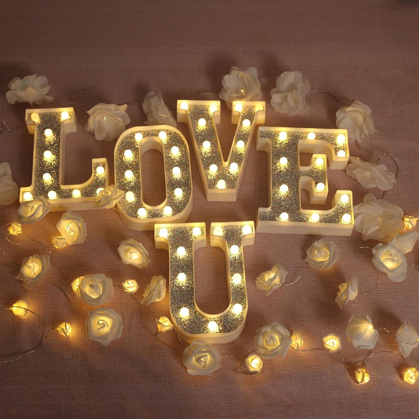 Marquee Light Letters for Table Decorations, Glitter Light Up Signs for Prom, Events, or Engagement Party Decor, Featuring Alphabet & Number Lighted Letters, Number 7