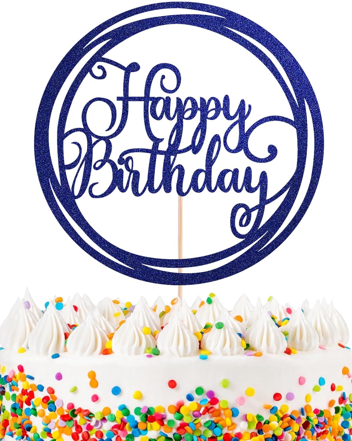 Happy Birthday Cake Topper - Blue Glitter Happy Birthday Cake Decoration Supplies for Children or Adults - Happy Birthday Cake Bunting Decor, Photo Booth Props