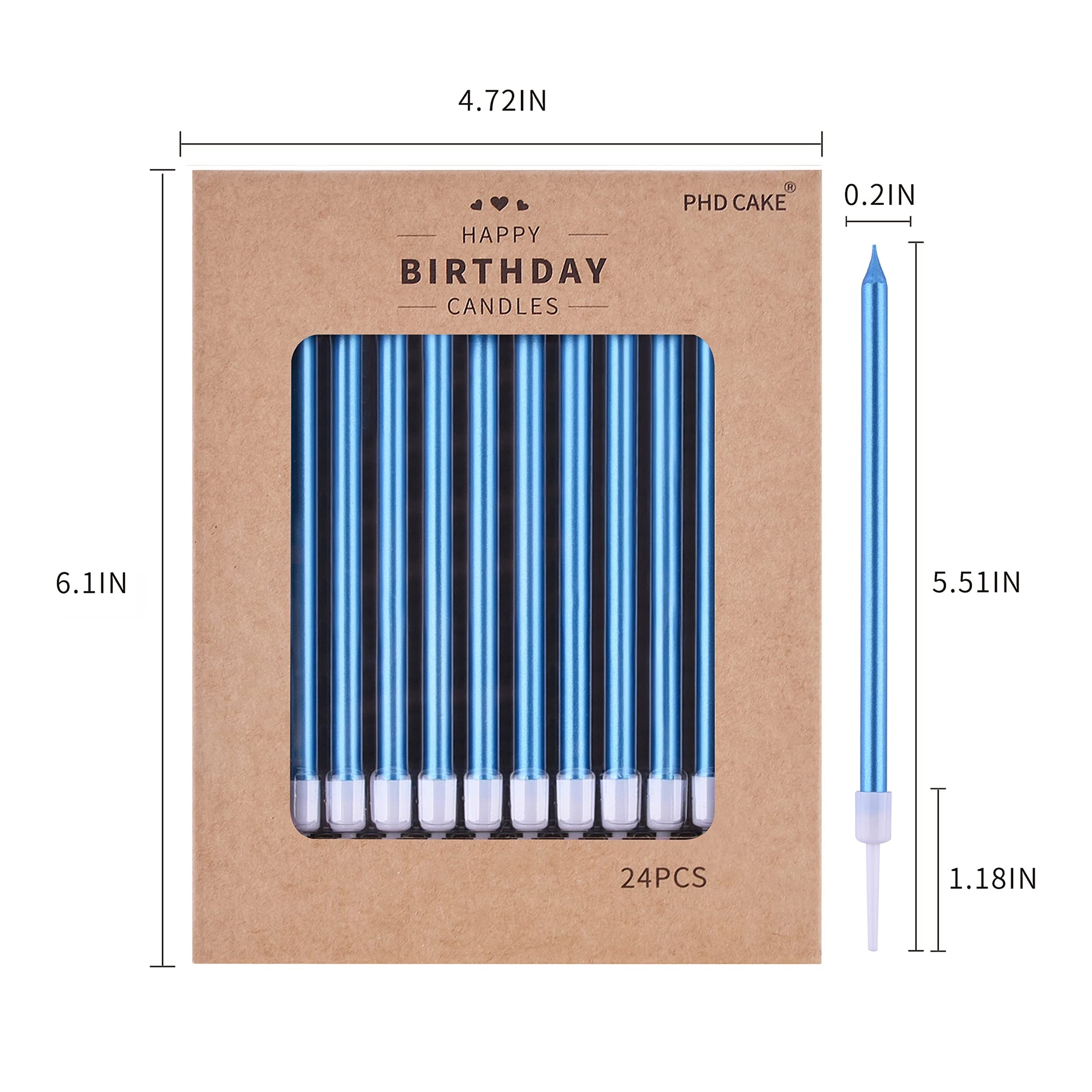PHD CAKE Blue Long Thin Metallic Birthday Candles, Cake Candles, Birthday Parties, Wedding