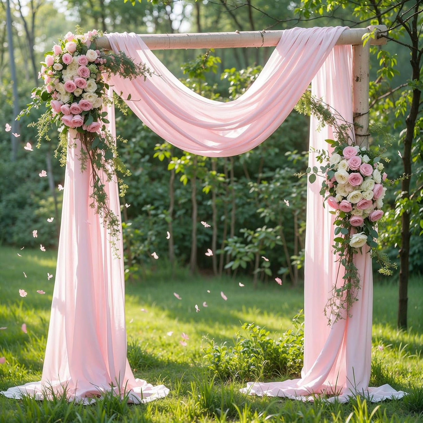 Wedding Arch Draping Fabric 2 Panels 18Ft Blush Chiffon Fabric Drapes Arbor Drapery for Wedding Ceremony Reception Swag Decorations