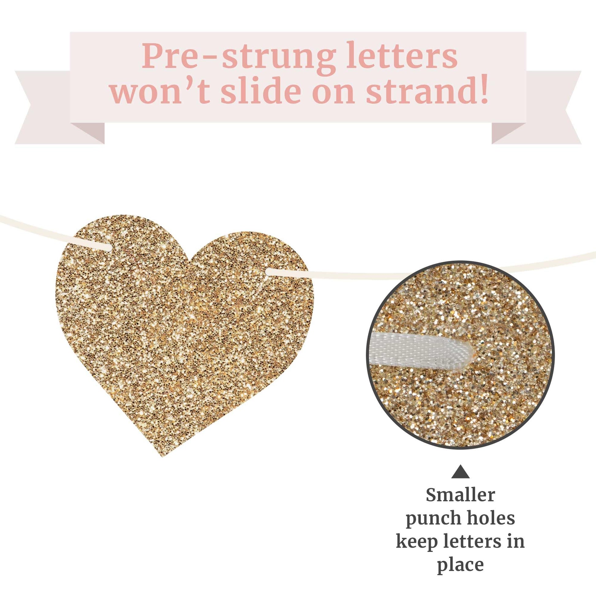 Pre-Strung Love Laughter & Happily Ever After Banner - Gold Bridal Banner