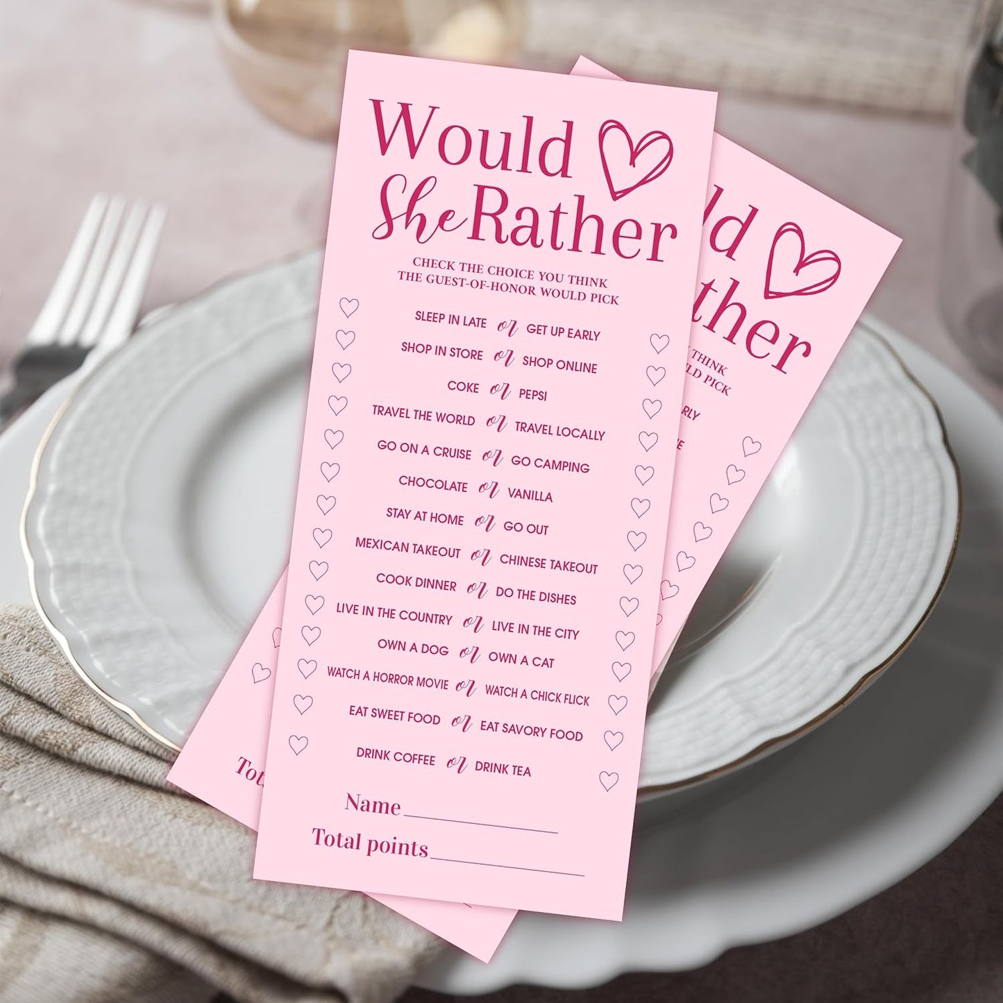 4x9 Inch Wedding Shower Games Cards, Would She Rather, Pink Bridal Shower Games for 25 Guests, Engagement Party Supplies, Wedding Party Supplies Decoration-A02