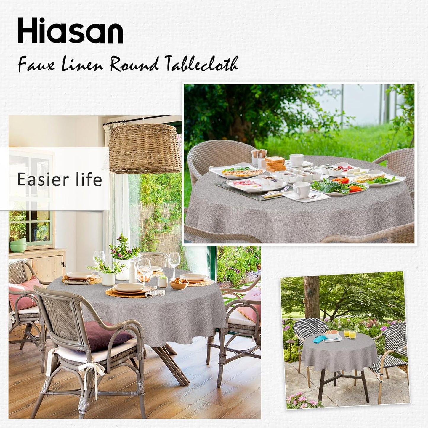Hiasan 45 Inch Round Tablecloth Linen - Wrinkle and Stain Resistant Washable Polyester Fabric Table Cloth for Patio Dining Room Kitchen Party, Stone