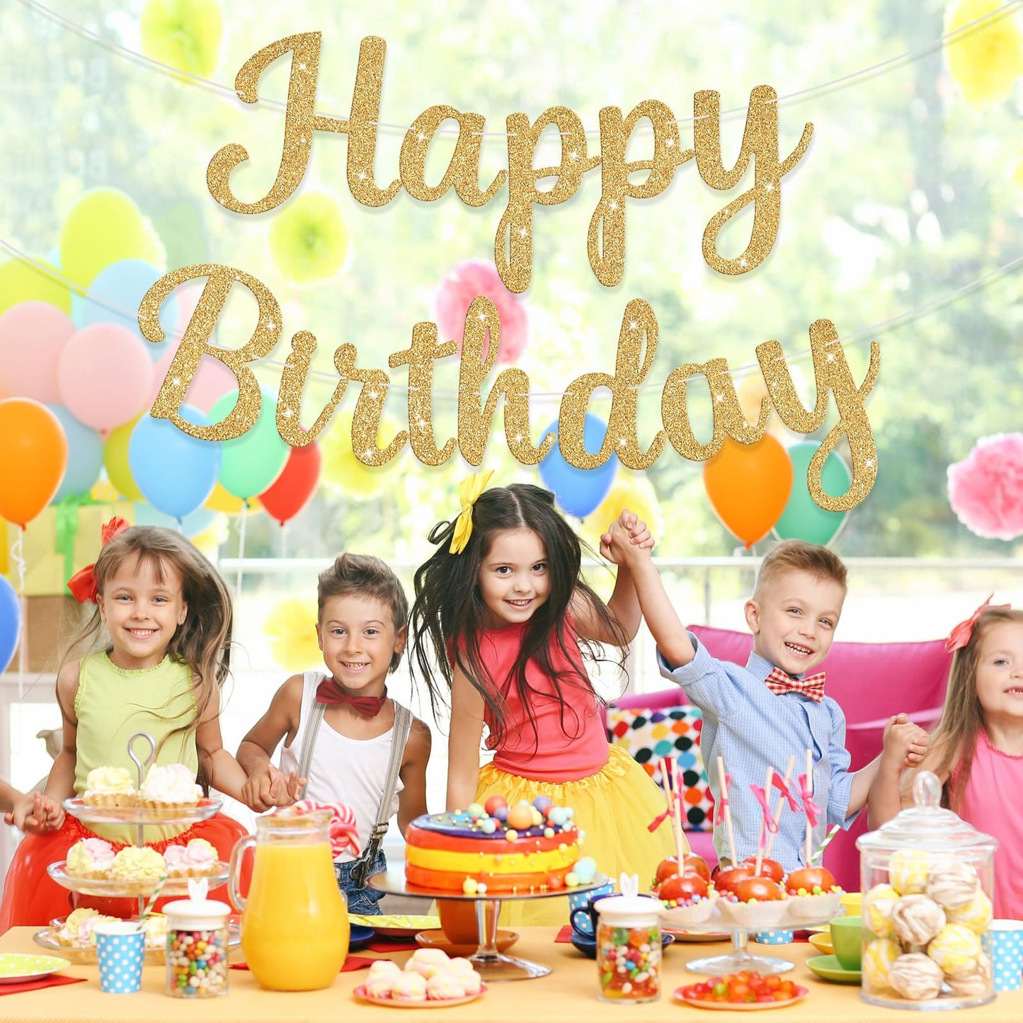 JHZMCRX Glitter Happy Birthday Banner Sign Birthday Garland Wall Door Banners Flag for Women Men