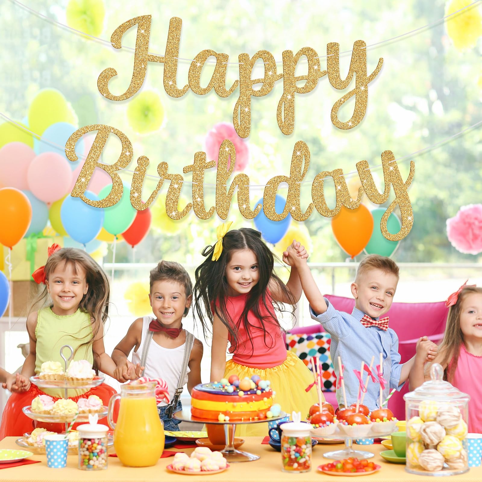 JHZMCRX Glitter Happy Birthday Banner Sign Birthday Garland Wall Door Banners Flag for Women Men