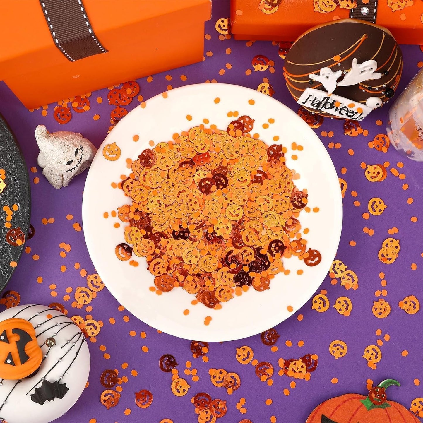 MARFOREVER Halloween Pumpkin Confetti Table Decorations, Orange Pumpkin Scatter Confetti Party Table Decor Mixed Size Pumpkin Sprinkles for Fall Halloween Party Supplies