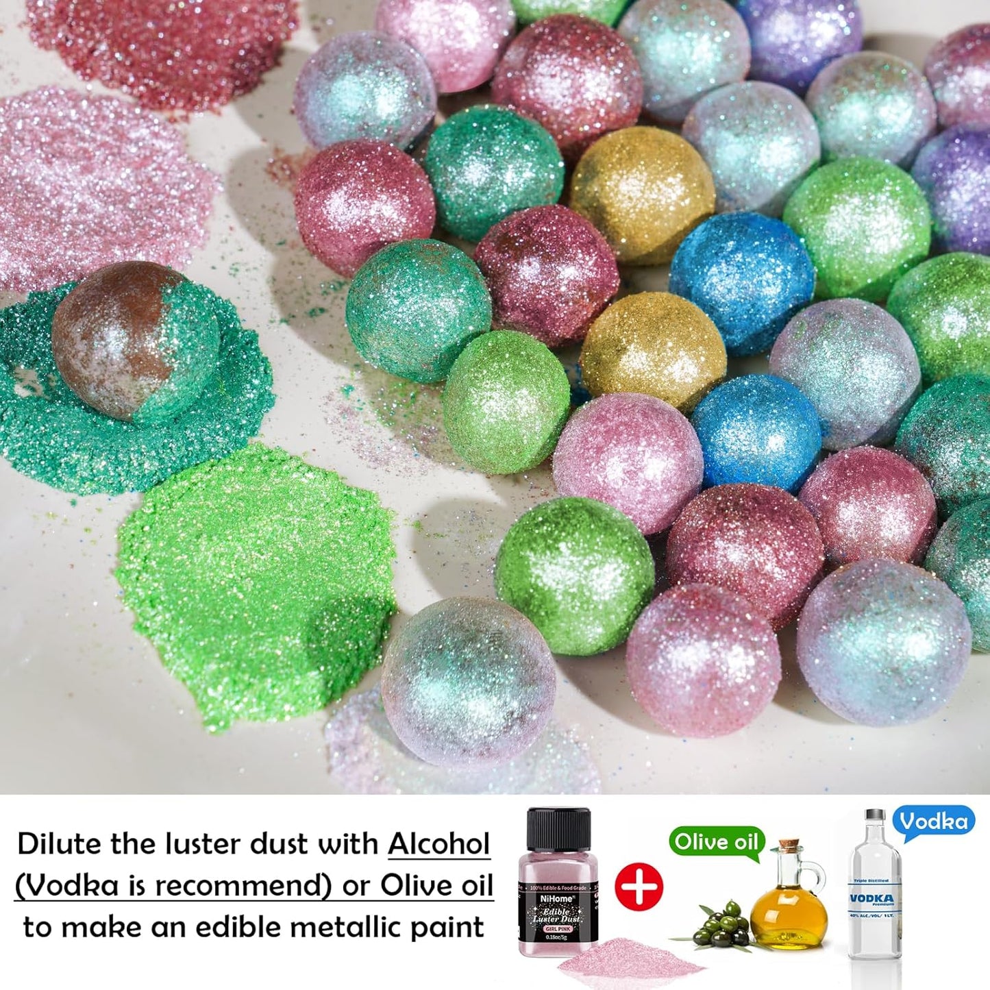 NiHome Edible Food-Grade Glitter Powder Glimmer Luster Dust Metallic Fancy Food Decorating Sprinkle Glimmery Dust for Drink Wine Beverage Cake Bakery Vegan Allergen-Free (Girl Pink, 0.35oz/10g)