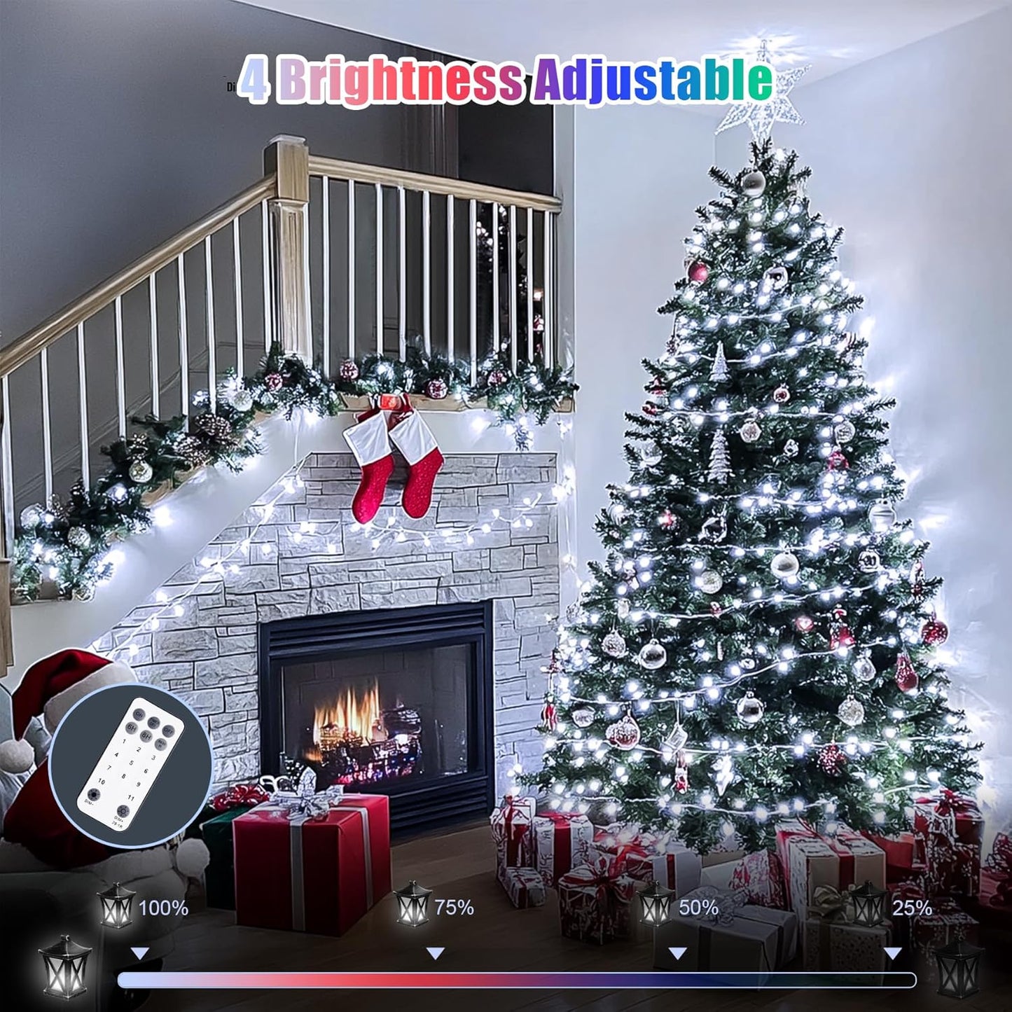 JMEXSUSS 600 LED Color Changing String Lights Plug in, 168FT White & Multicolor Christmas Lights with Remote, Christmas String Lights Outdoor Waterproof Clear Wire for Tree Xmas Decor